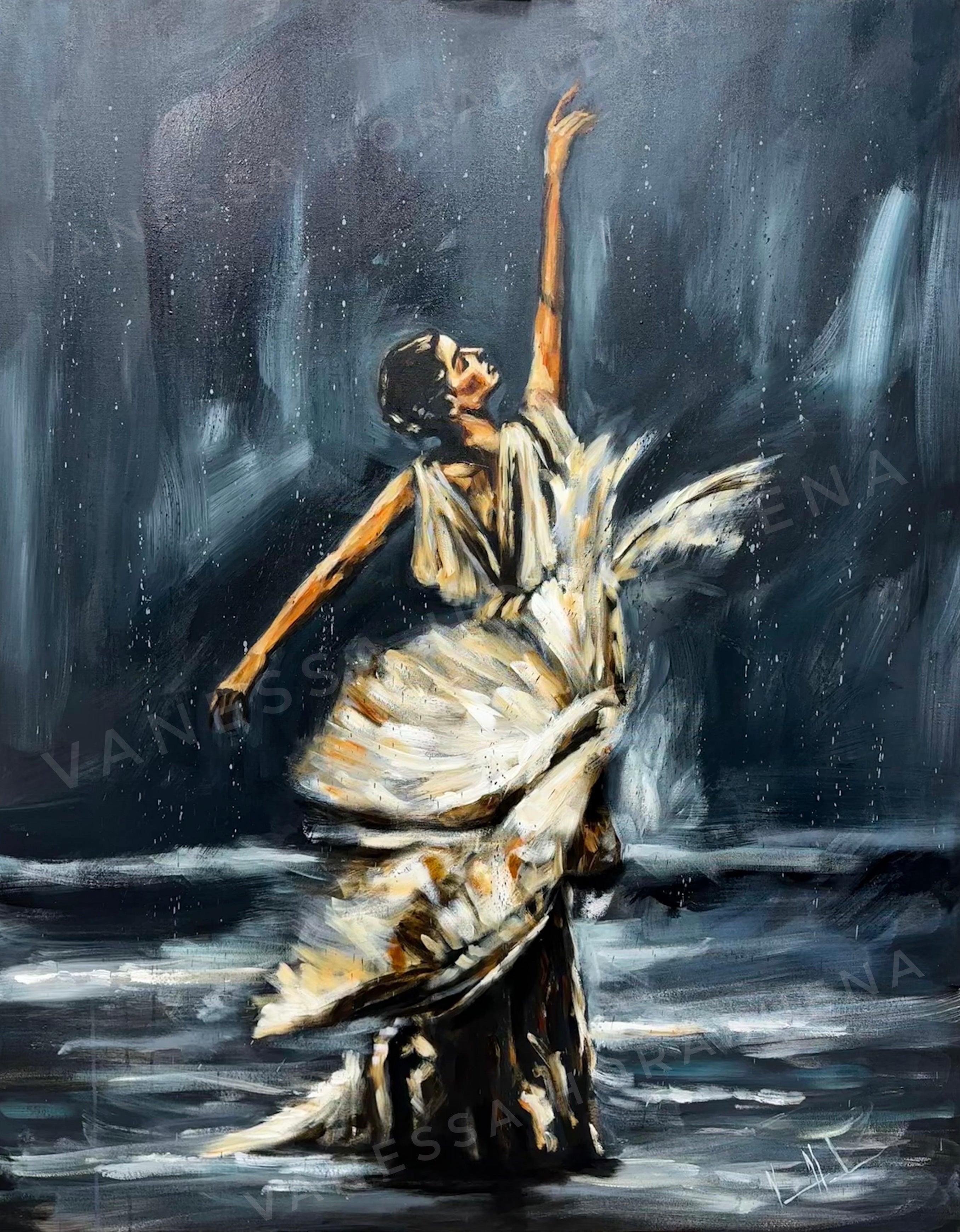 I’ll Praise You Through the Storm (Hand Embellished Canvas Print) Women's Art Print Vanessa Horabuena