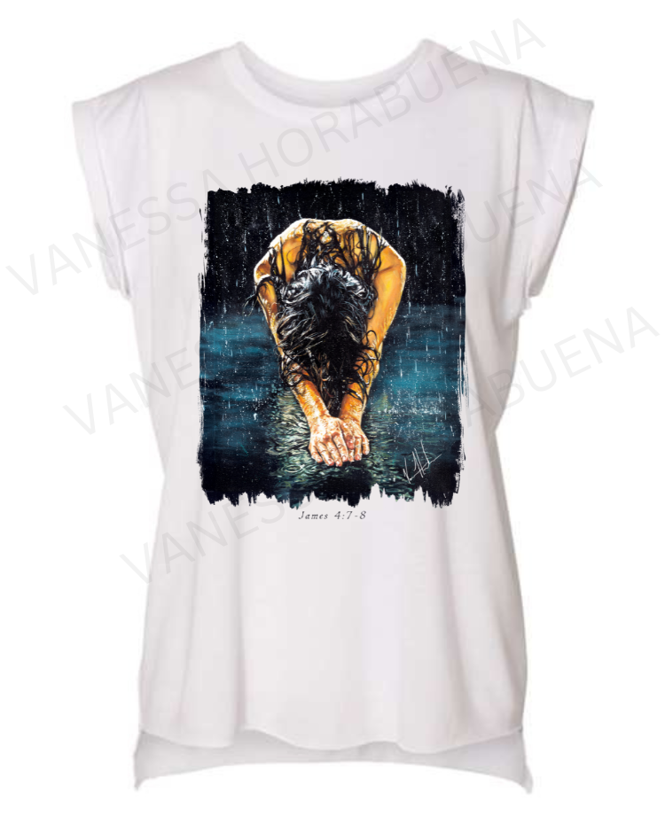 The Art of Surrender - Ladies Rolled Sleeve Muscle T-Shirt Poly-Blend Vanessa Horabuena White Large