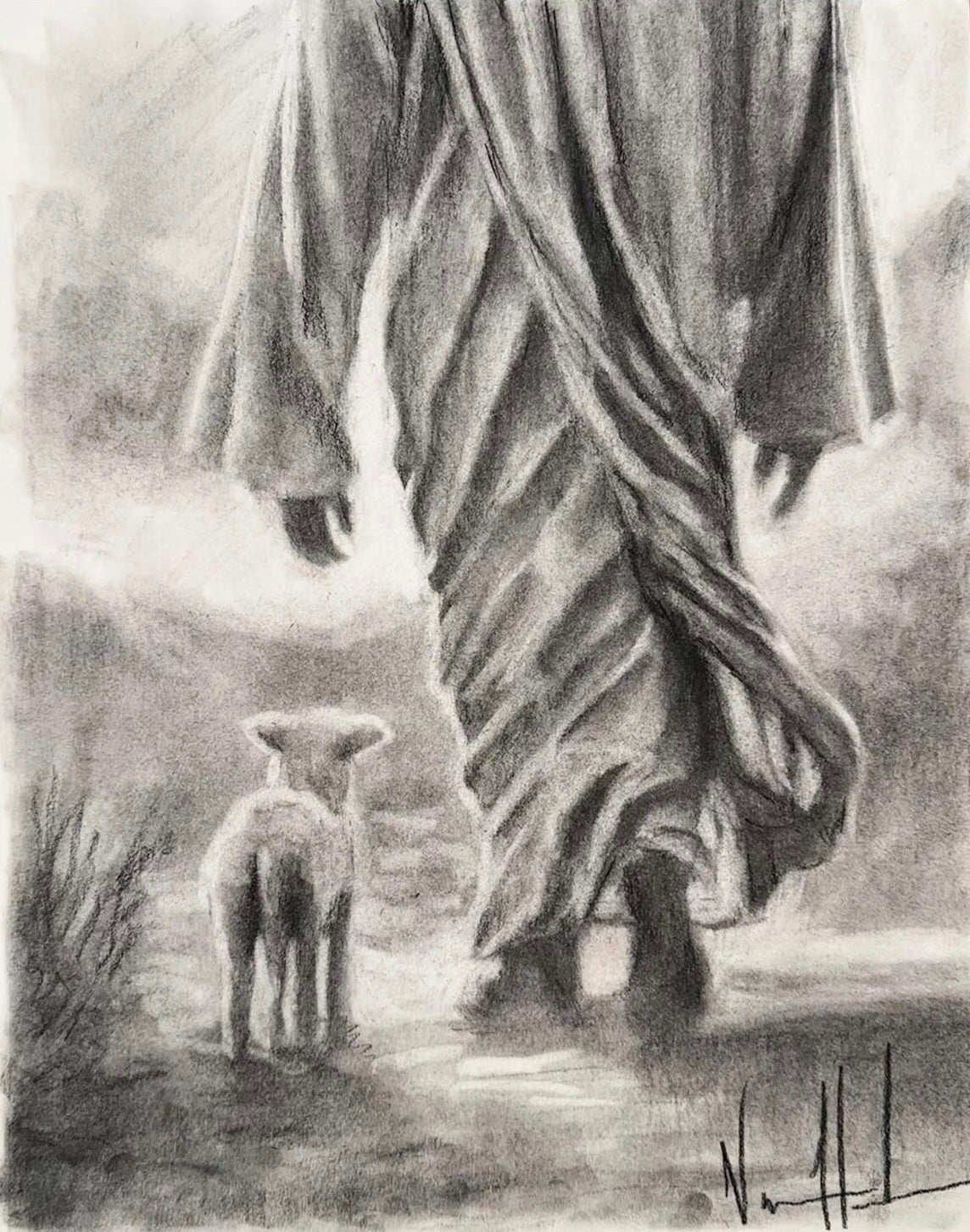 Where You Lead, I Will Follow - 11”x14” Original Charcoal Drawing