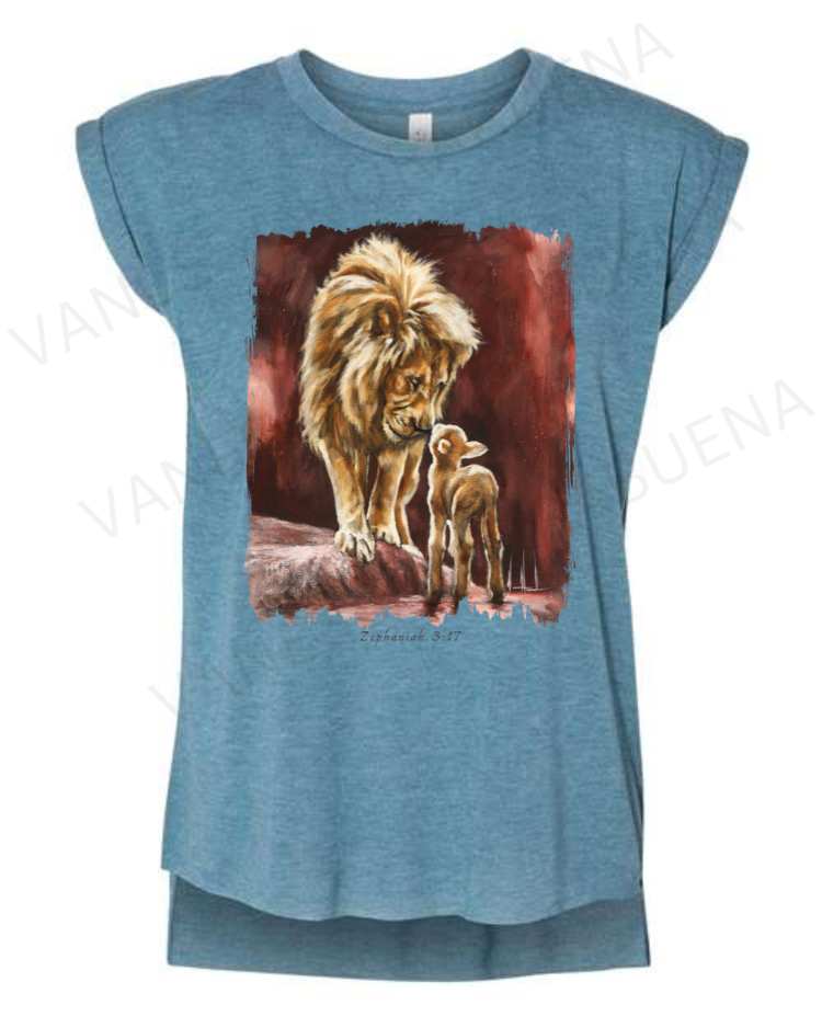 The Heart of God - Ladies Rolled Sleeve Muscle T-Shirt Poly-Blend Vanessa Horabuena Heather Teal Small