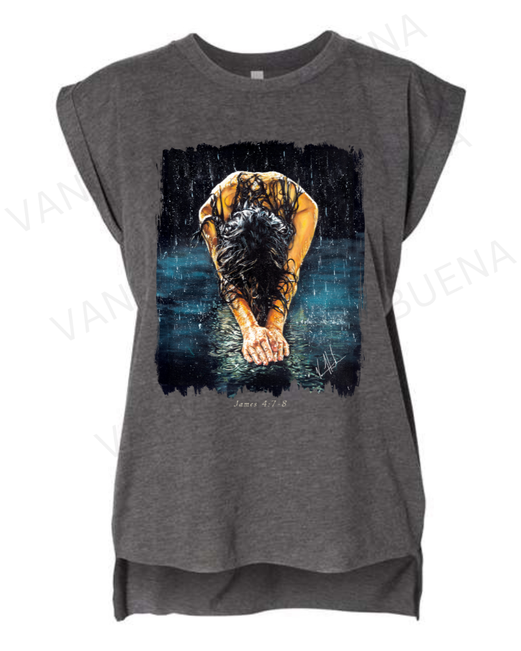 The Art of Surrender - Ladies Rolled Sleeve Muscle T-Shirt Poly-Blend Vanessa Horabuena Dark Grey Heather Small