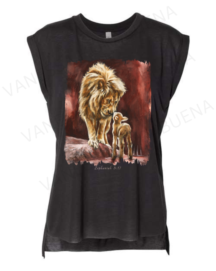 The Heart of God - Ladies Rolled Sleeve Muscle T-Shirt Poly-Blend Vanessa Horabuena Black Small