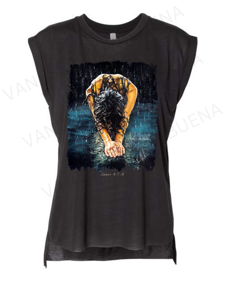 The Art of Surrender - Ladies Rolled Sleeve Muscle T-Shirt Poly-Blend Vanessa Horabuena Black Small