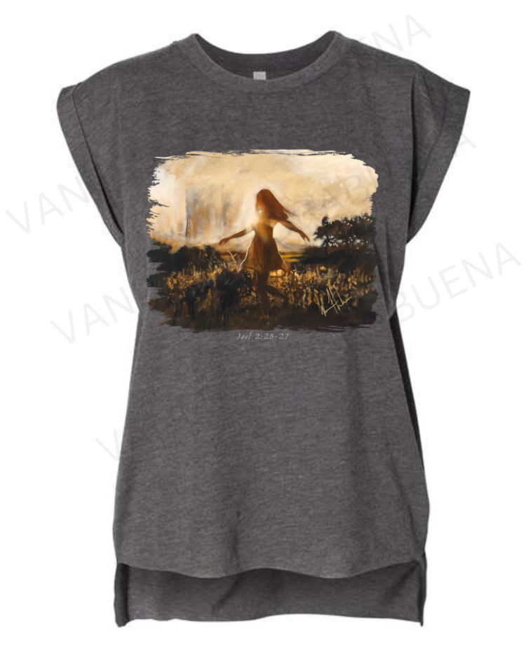 Dare To Dance Again - Ladies Rolled Sleeve Muscle T-Shirt Poly-Blend Vanessa Horabuena Dark Grey Heather Small