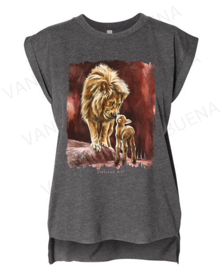 The Heart of God - Ladies Rolled Sleeve Muscle T-Shirt Poly-Blend Vanessa Horabuena Dark Grey Heather Small