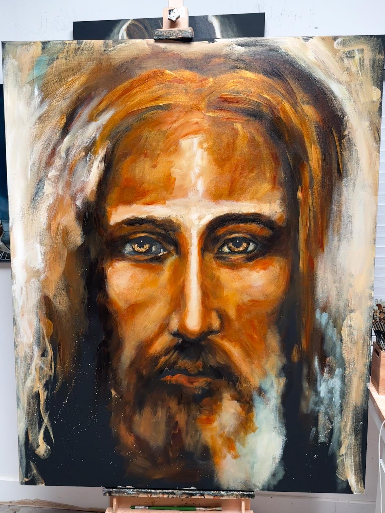 The Shroud of Turin - Resurrection Light - 48”x60” Original Acrylic Painting - Event Speed Painting Original Painting Vanessa Horabuena