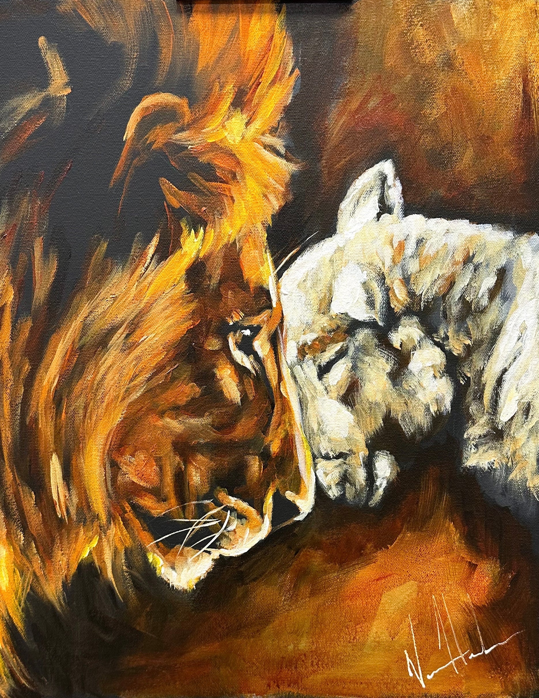 Compassion of a King - Strength in His Light (Hand Embellished Canvas Print) Lion Art Print Vanessa Horabuena