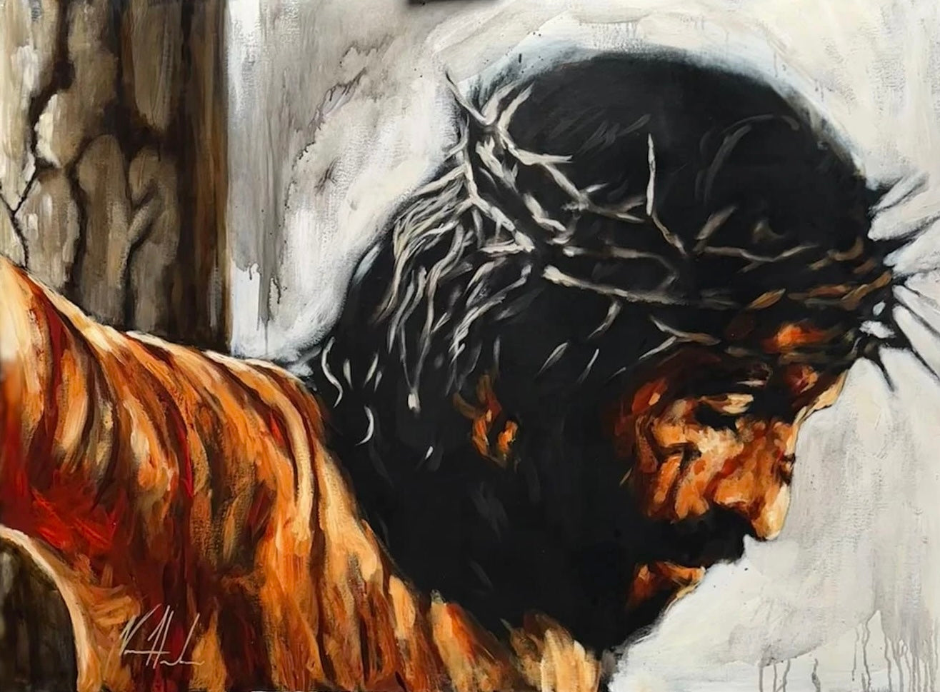 (DAMAGED & REPAIRED) By His Wounds, We Are Healed - 36”x48” Original Acrylic Painting- see details in description