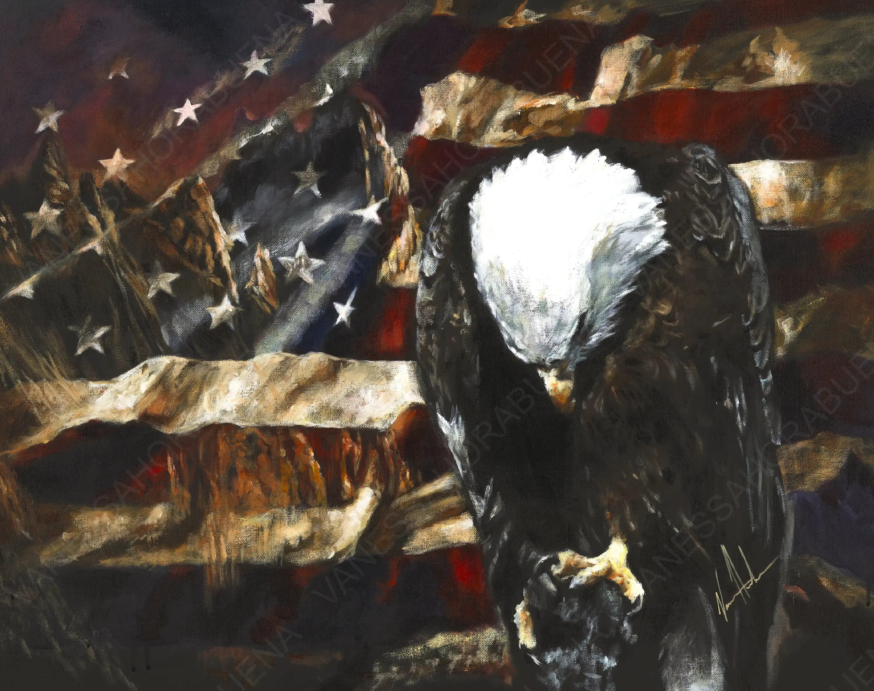 A Nation's Mourning (Hand Embellished Canvas Print) Patriotic Art Print Vanessa Horabuena