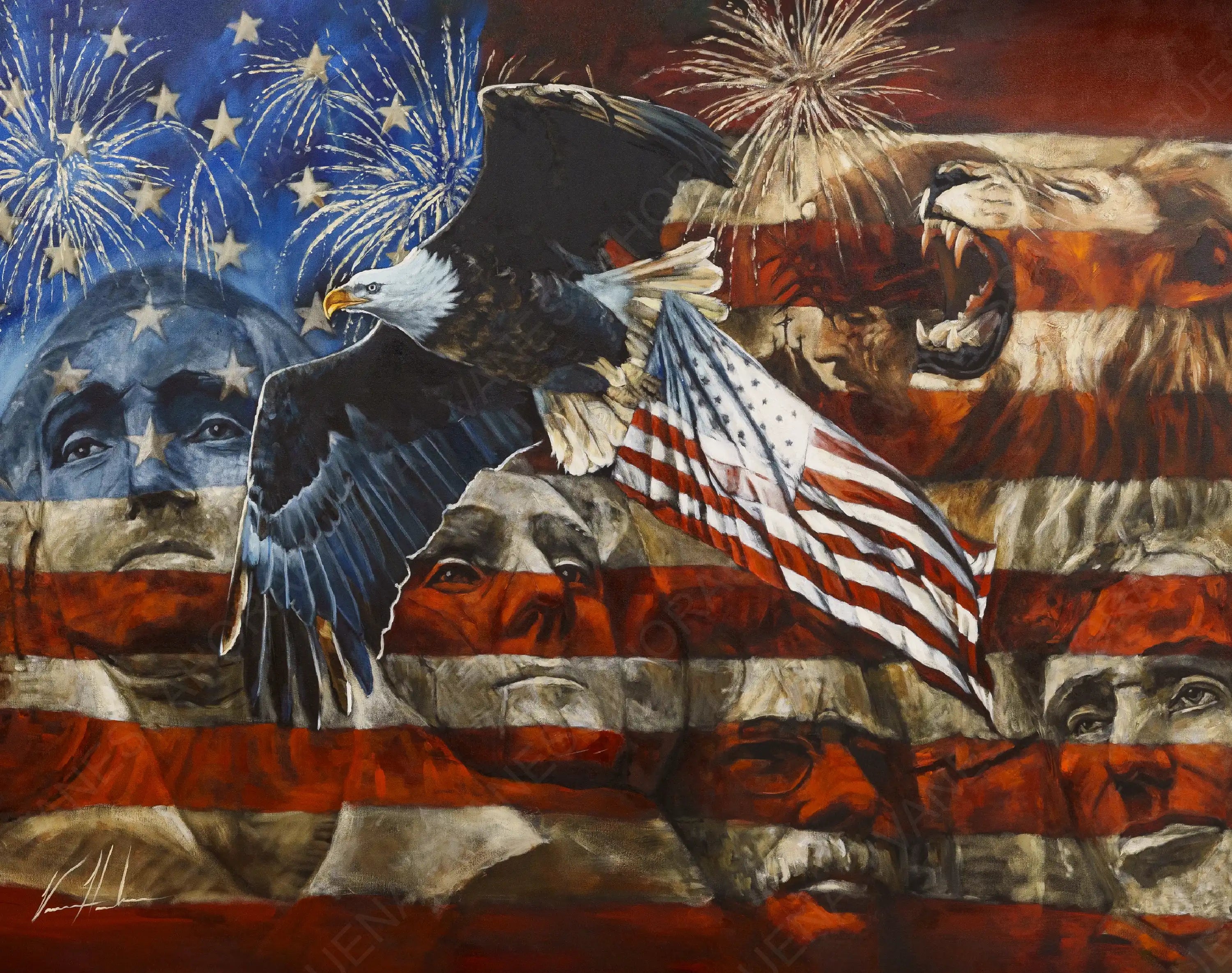 An American Tribute (Hand Embellished Canvas Print) Patriotic Art Print Vanessa Horabuena