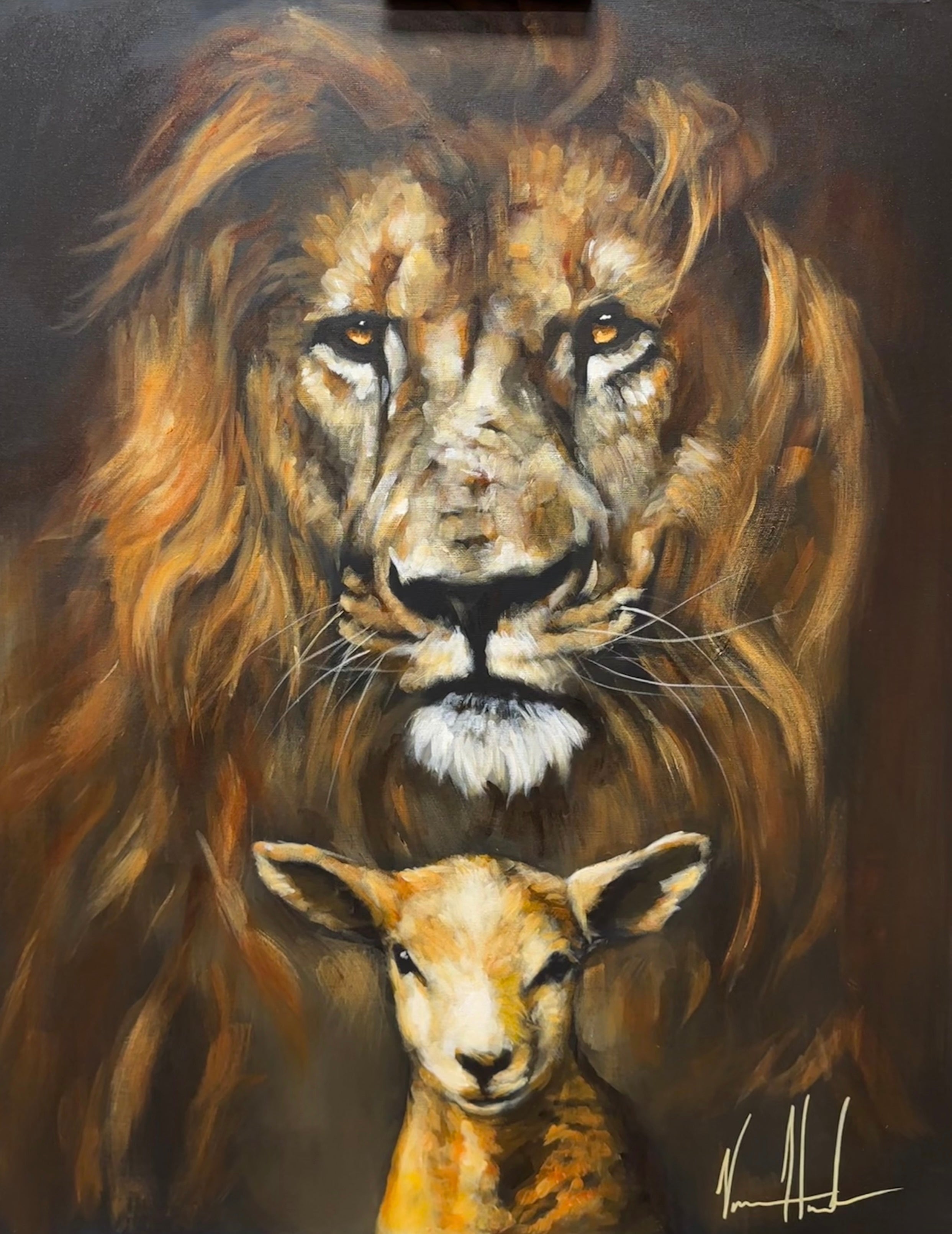 In His Presence (Hand Embellished Canvas Print) Lion Art Print Vanessa Horabuena