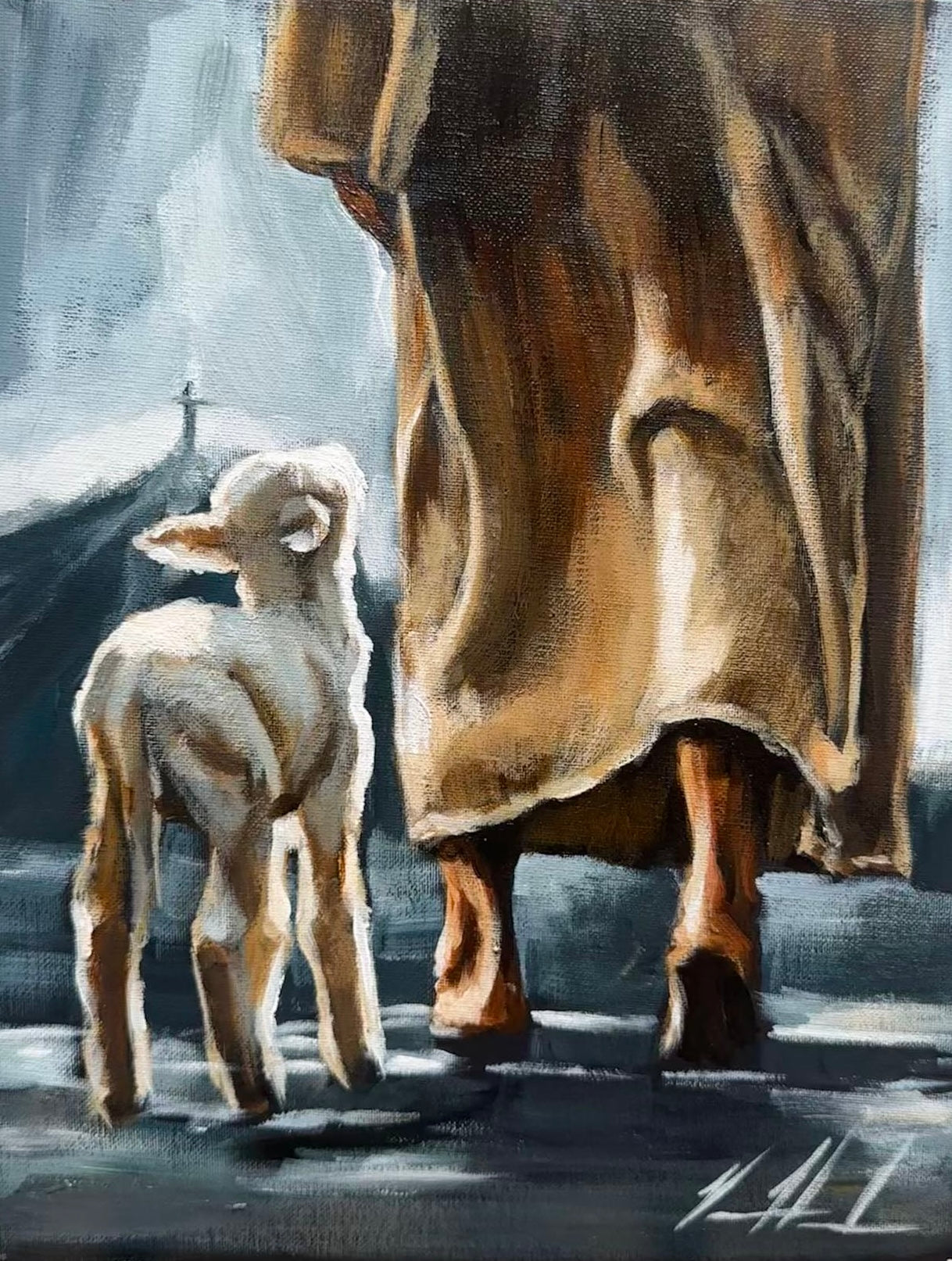 My Sheep Listen to My Voice - 11”x14” Original Acrylic Painting Original Painting Vanessa Horabuena
