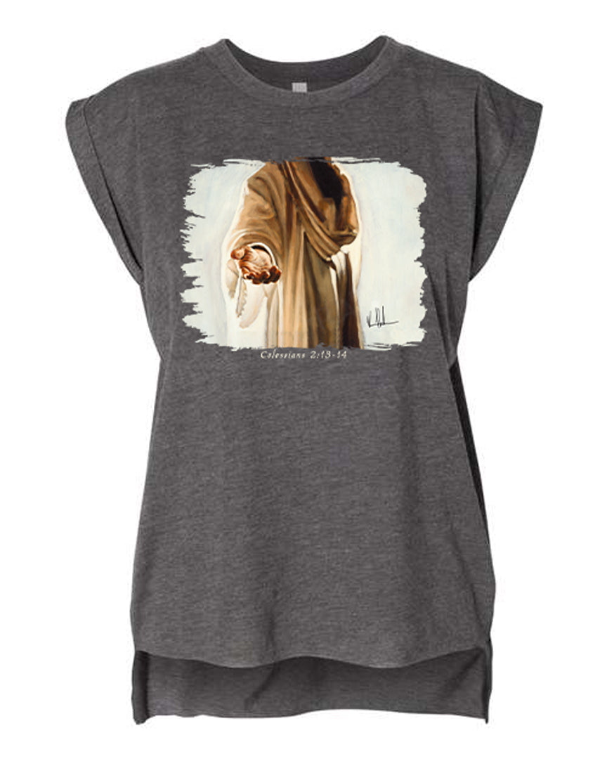 Beckoning - Ladies Rolled Sleeve Muscle T-Shirt Poly-Blend Vanessa Horabuena Dark Grey Heather Small