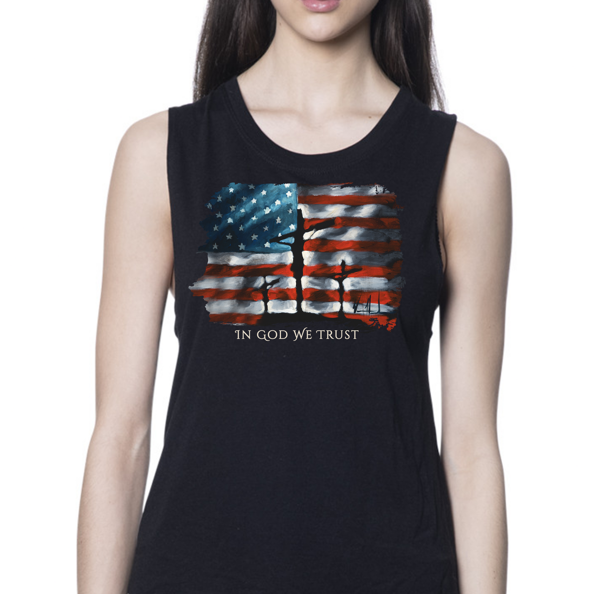 Women's Tank Top (Organic Bamboo) - In God We Trust - (4th of July) Organic Bamboo Vanessa Horabuena Short Sleeve Eclipse (Black) XS