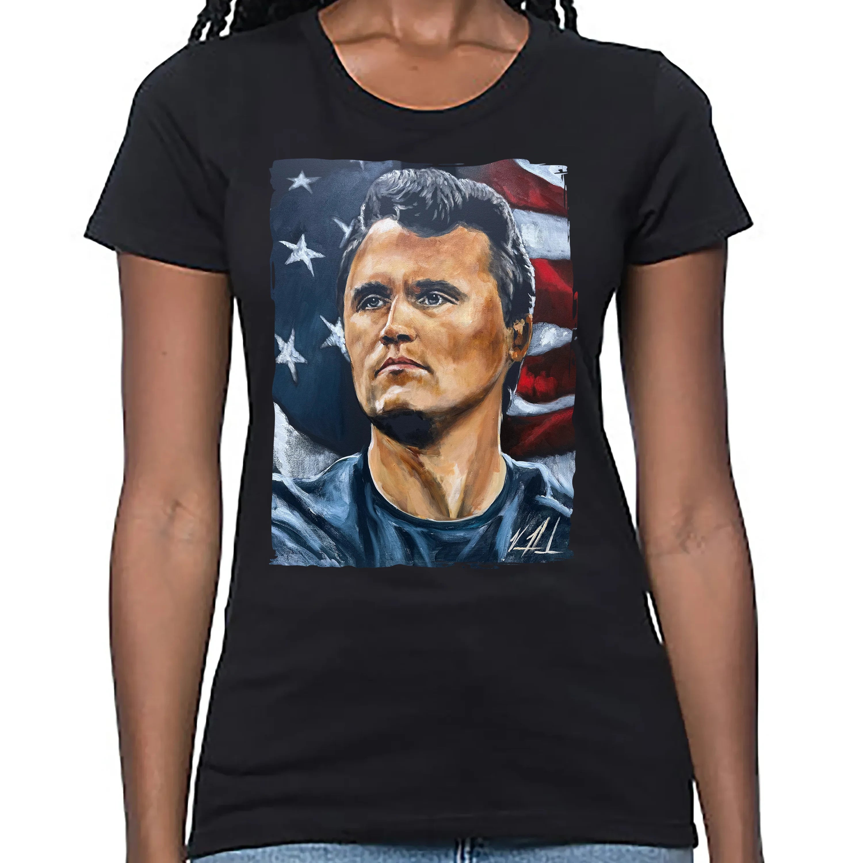 (PRE-ORDER) Women's T (Organic Bamboo) - Charlie Kirk - The American Martyr Organic Bamboo Vanessa Horabuena Short Sleeve Eclipse (Black) XS