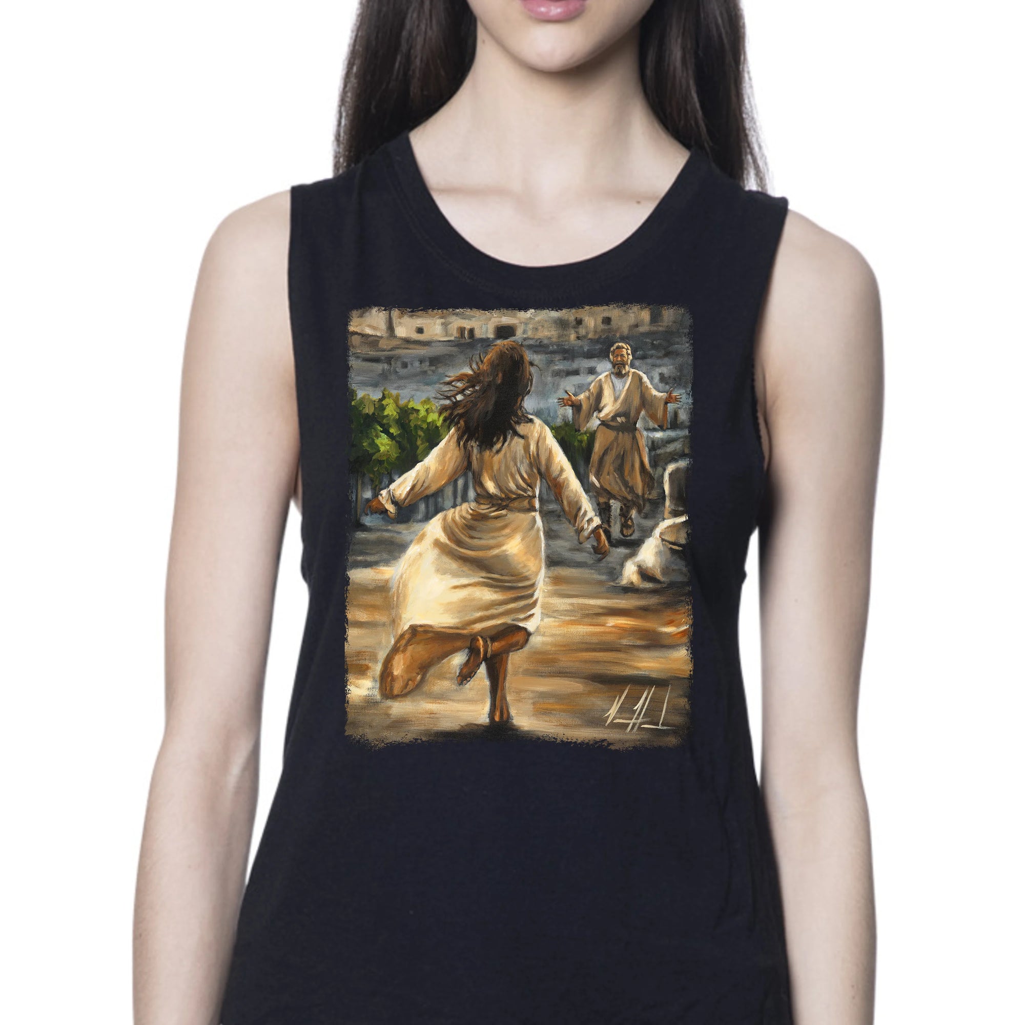 The Prodigal Daughter - Women's Tank Top (Organic Bamboo) Organic Bamboo Vanessa Horabuena Short Sleeve Eclipse (Black) XS