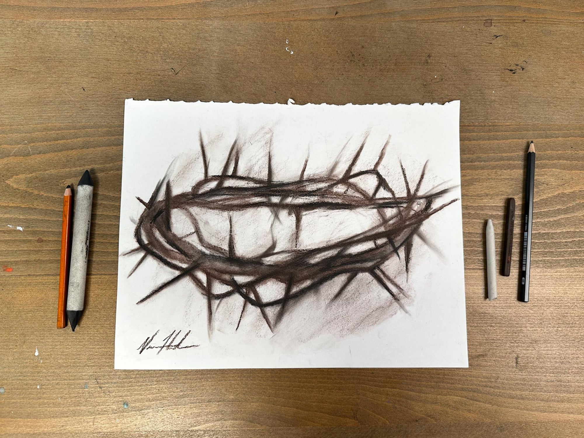 Crown of Thorns - 11”x14” Original Conté Crayon & Charcoal Drawing Original Painting Vanessa Horabuena
