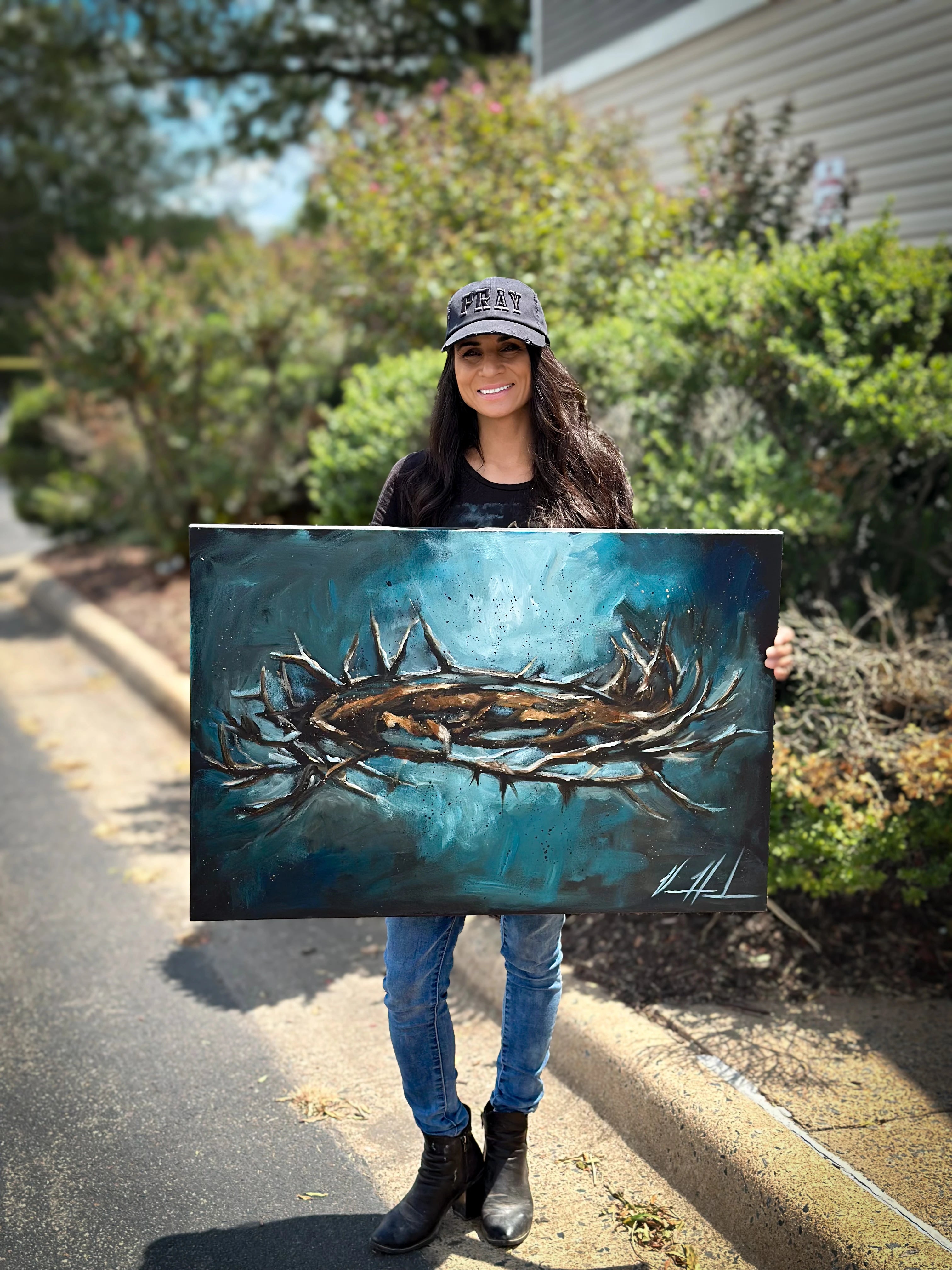 Crown of Thorns - 24”x36” Original Acrylic Painting - Painted Live at Amplify Festival Original Painting Vanessa Horabuena