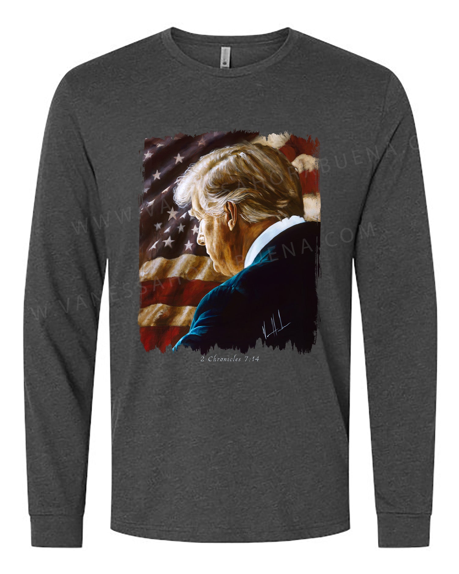 Prayers for Our Nation - Unisex T-Shirt Poly-Blend Vanessa Horabuena Long Sleeve Charcoal Small