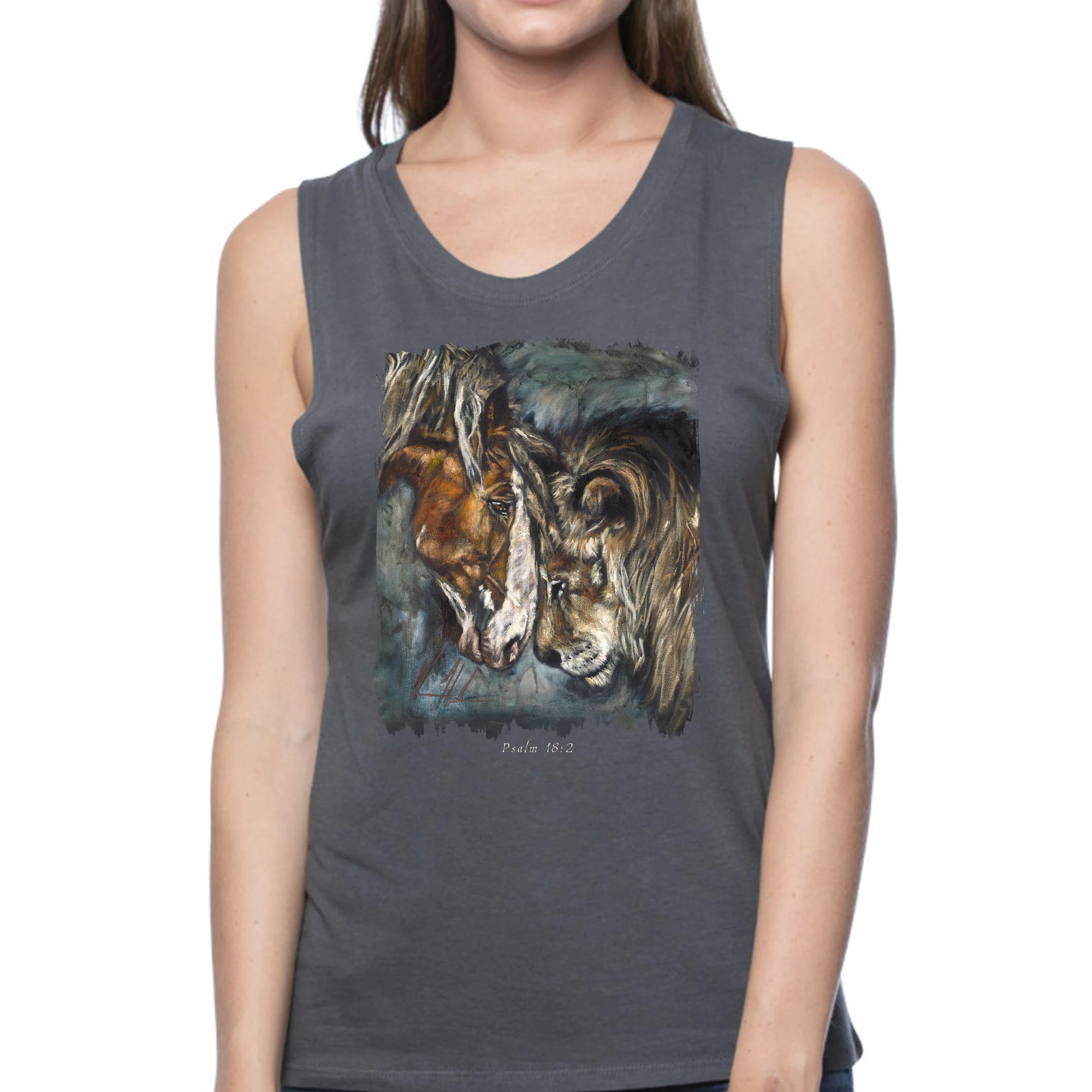 Courage & Strength - Women's Tank Top (Organic Bamboo) Organic Bamboo Vanessa Horabuena Short Sleeve Pewter (Grey) XS