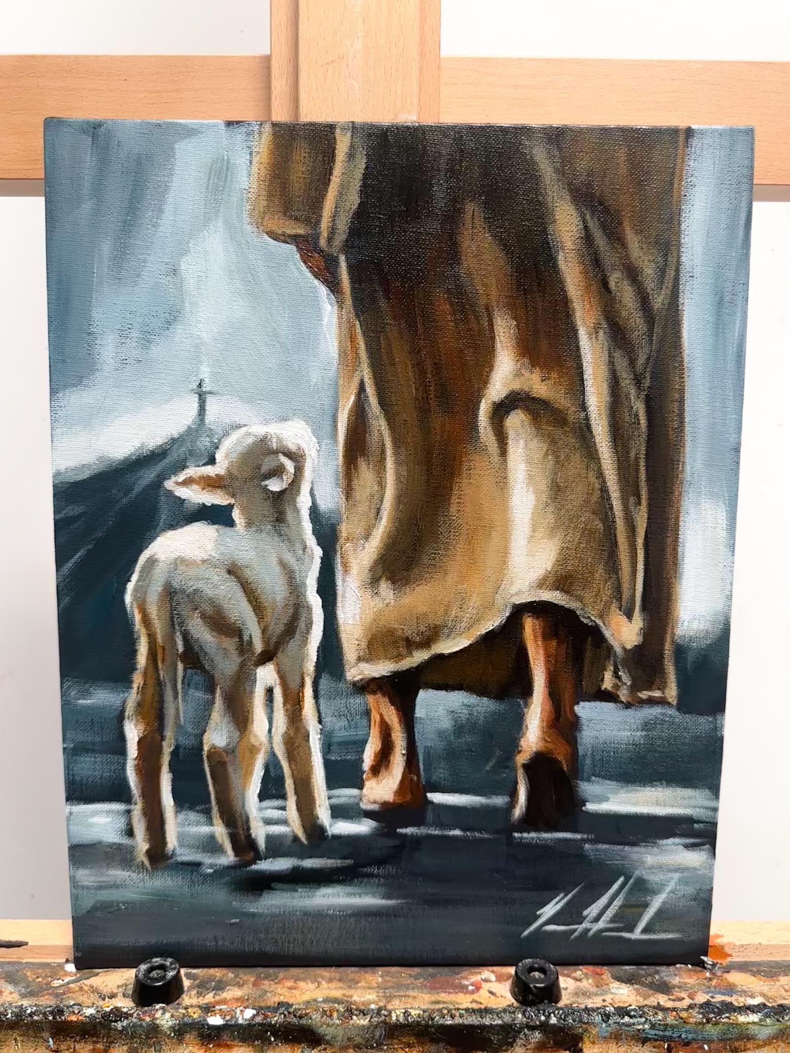 My Sheep Listen to My Voice - 11”x14” Original Acrylic Painting Original Painting Vanessa Horabuena