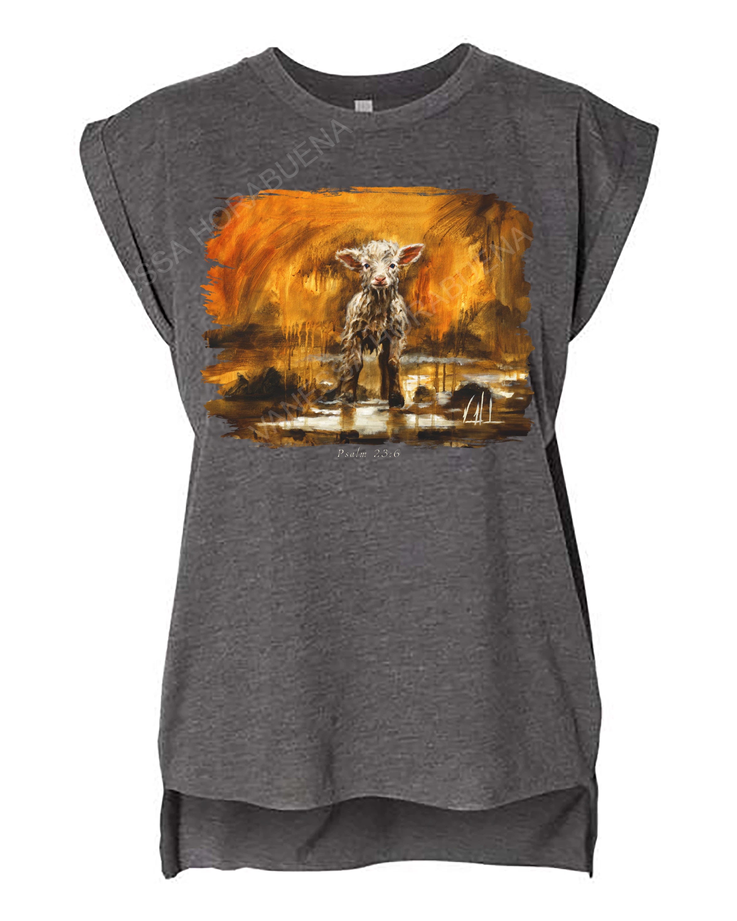 Your Love Never Fails - Ladies Rolled Sleeve Muscle T-Shirt Poly-Blend Vanessa Horabuena Dark Grey Heather Small