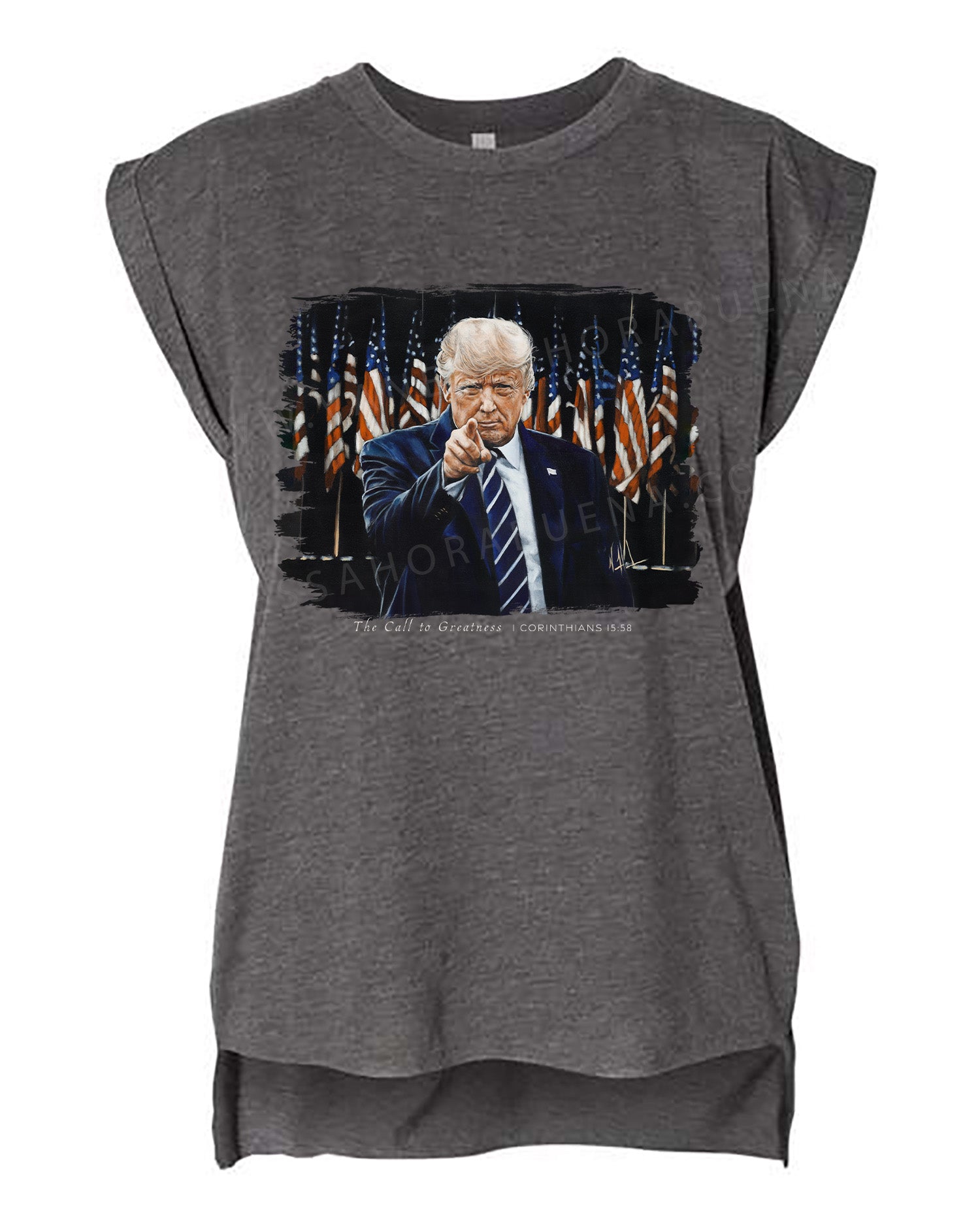 The Call to Greatness - Ladies Rolled Sleeve Muscle T-Shirt Poly-Blend Vanessa Horabuena Dark Grey Heather Small