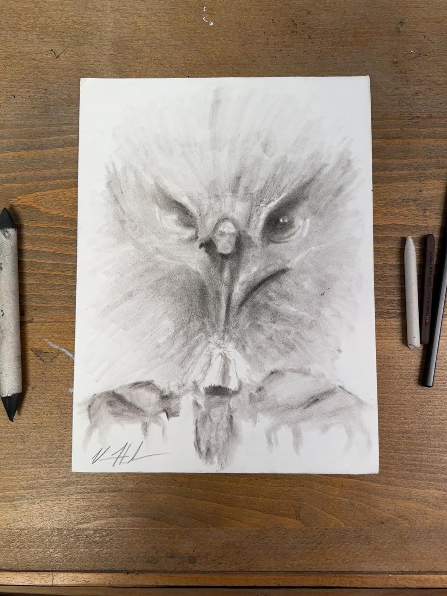 White Buffalo - 9”x12” Original Charcoal Drawing Original Painting Vanessa Horabuena
