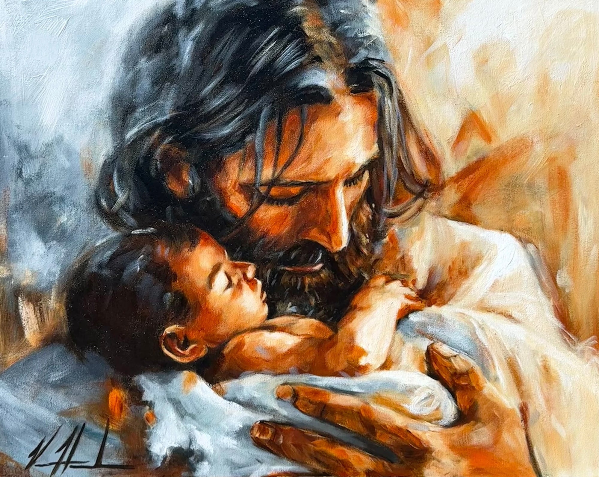 In the Arms of Love (Hand Embellished Canvas Print) Jesus Art Print Vanessa Horabuena