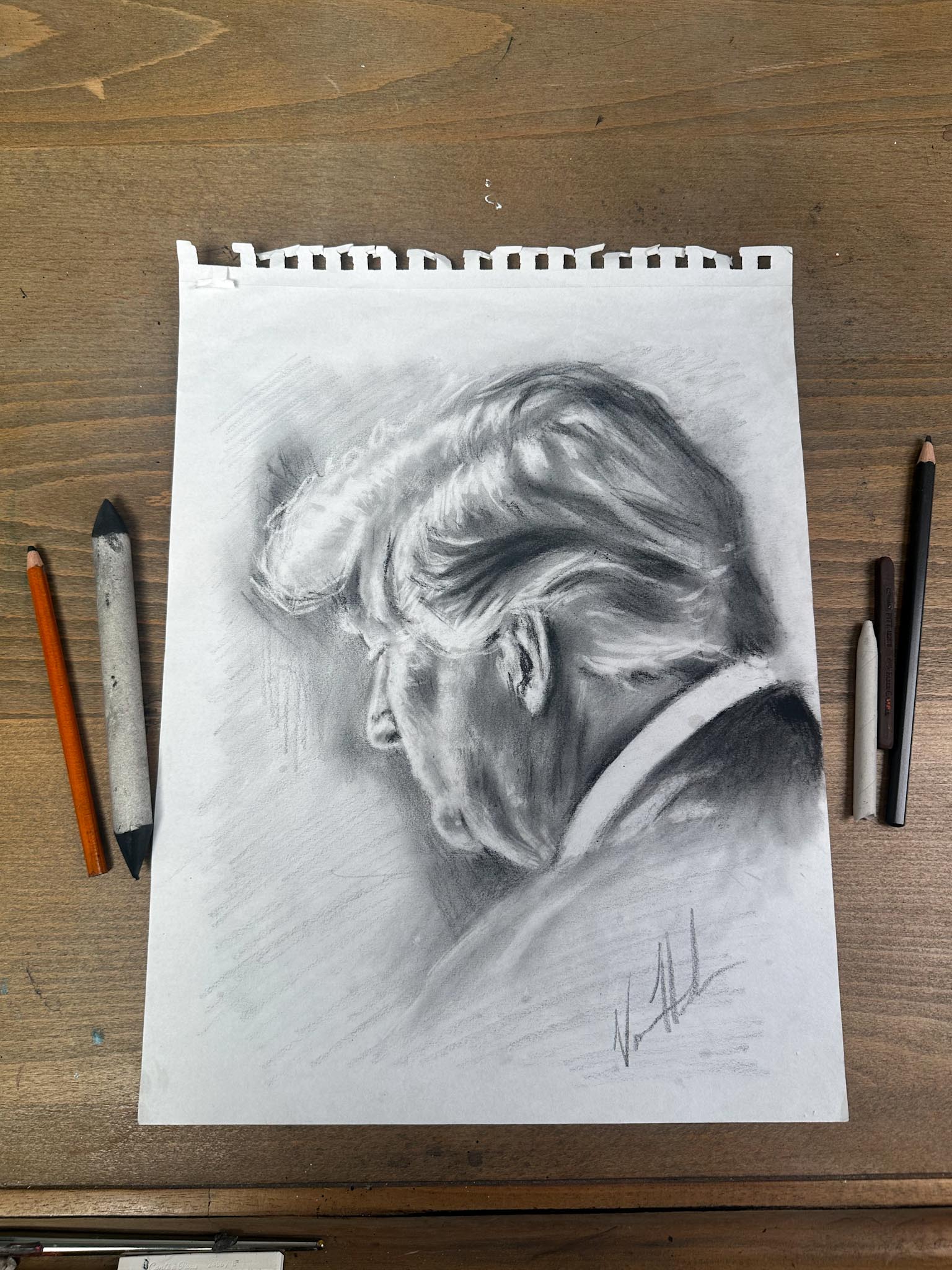 Prayers for Our President - 11”x14” Original Charcoal Drawing