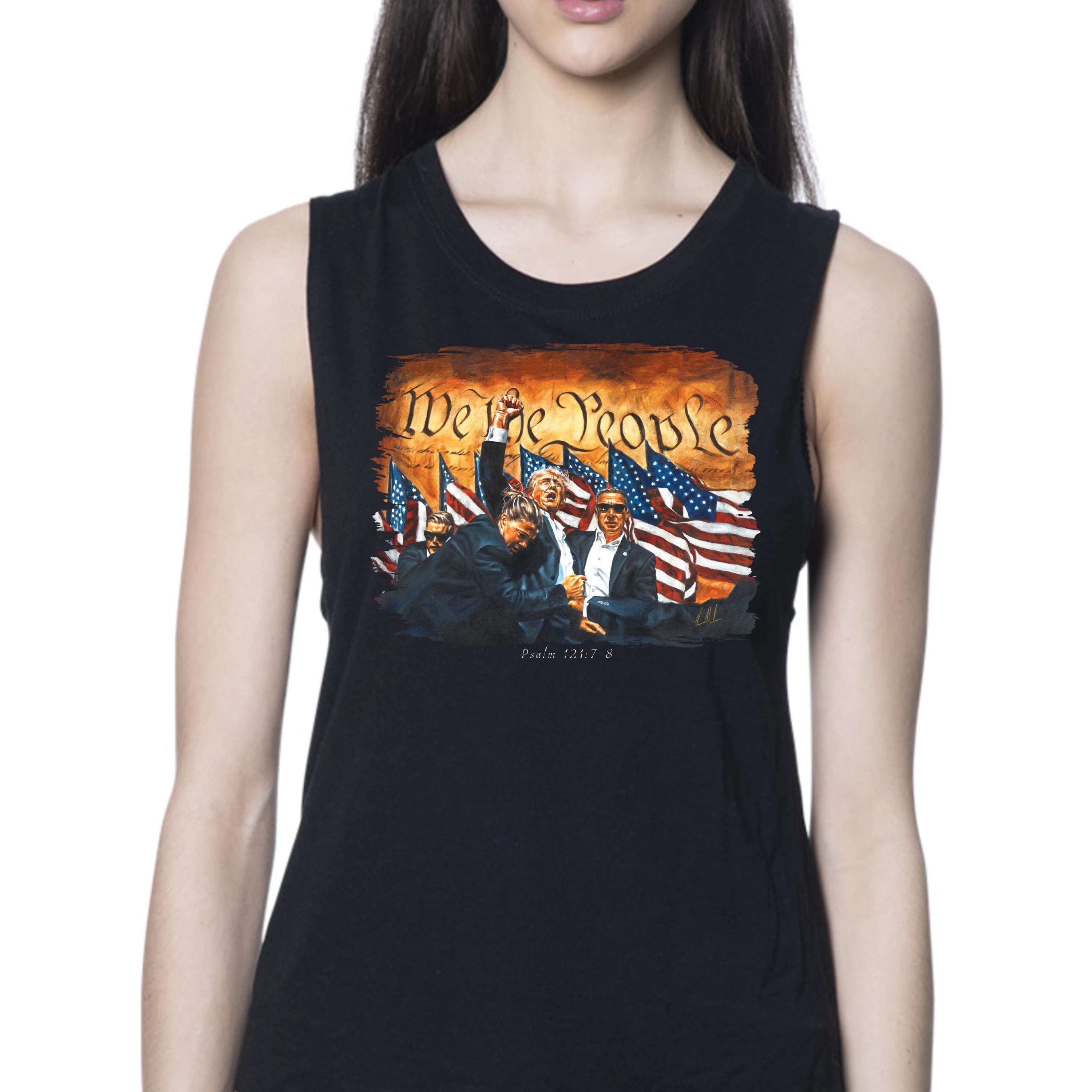 Fight for America - Women's Tank Top (Organic Bamboo) Organic Bamboo Vanessa Horabuena Short Sleeve Eclipse (Black) XS