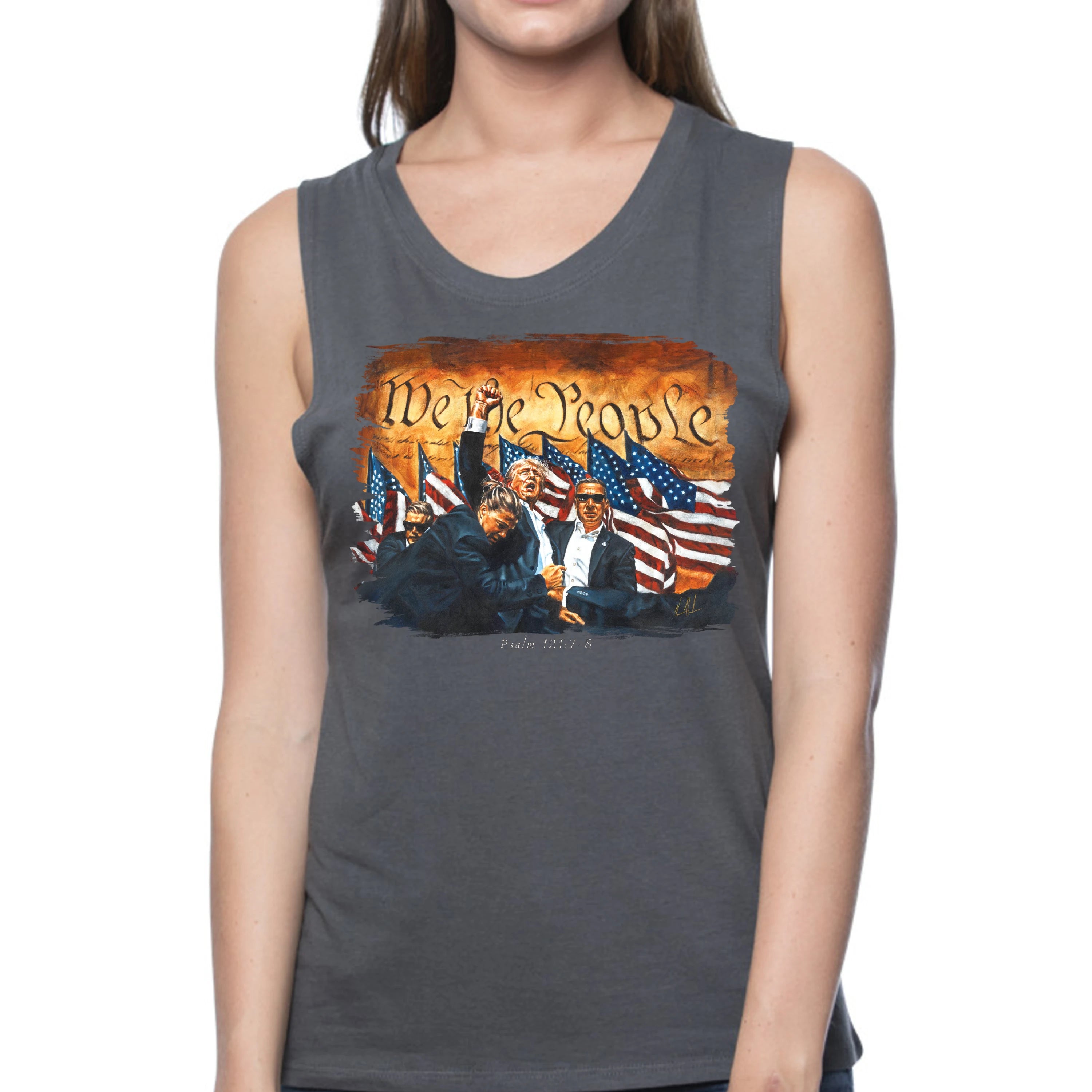 Fight for America - Women's Tank Top (Organic Bamboo) Organic Bamboo Vanessa Horabuena Short Sleeve Pewter (Grey) XS