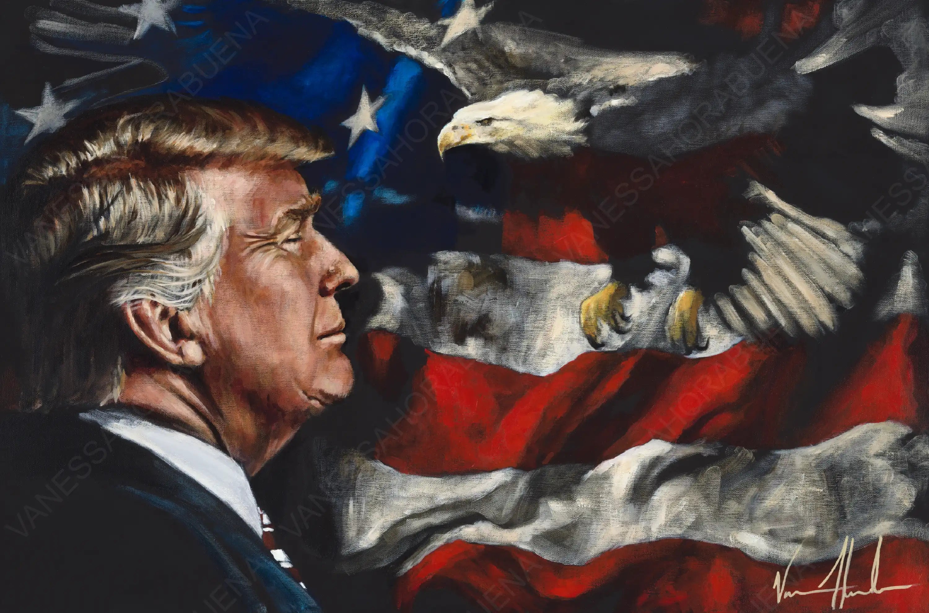 For the Love of His Country (Hand Embellished Canvas Print) Patriotic Art Print Vanessa Horabuena