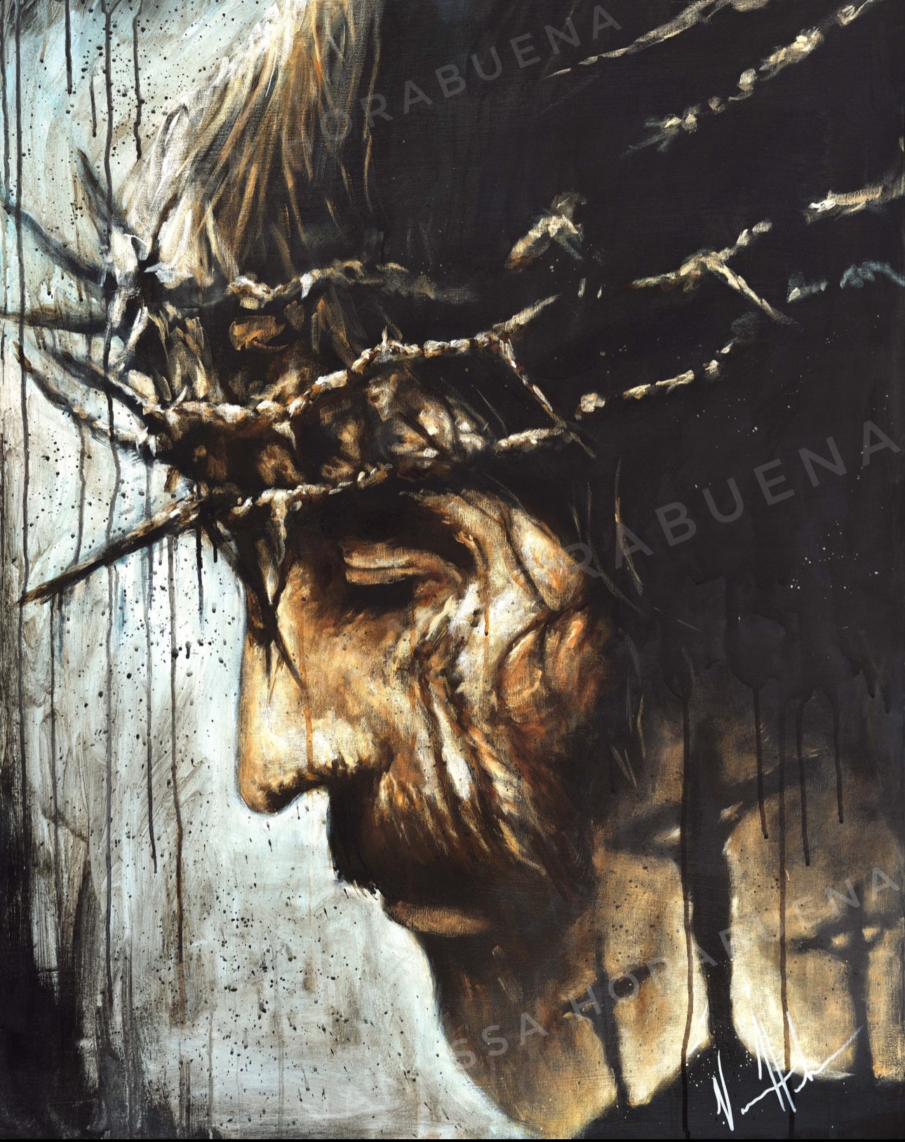 Redeemer's Love With Crosses (Hand Embellished Canvas Print) Jesus Art Print Vanessa Horabuena