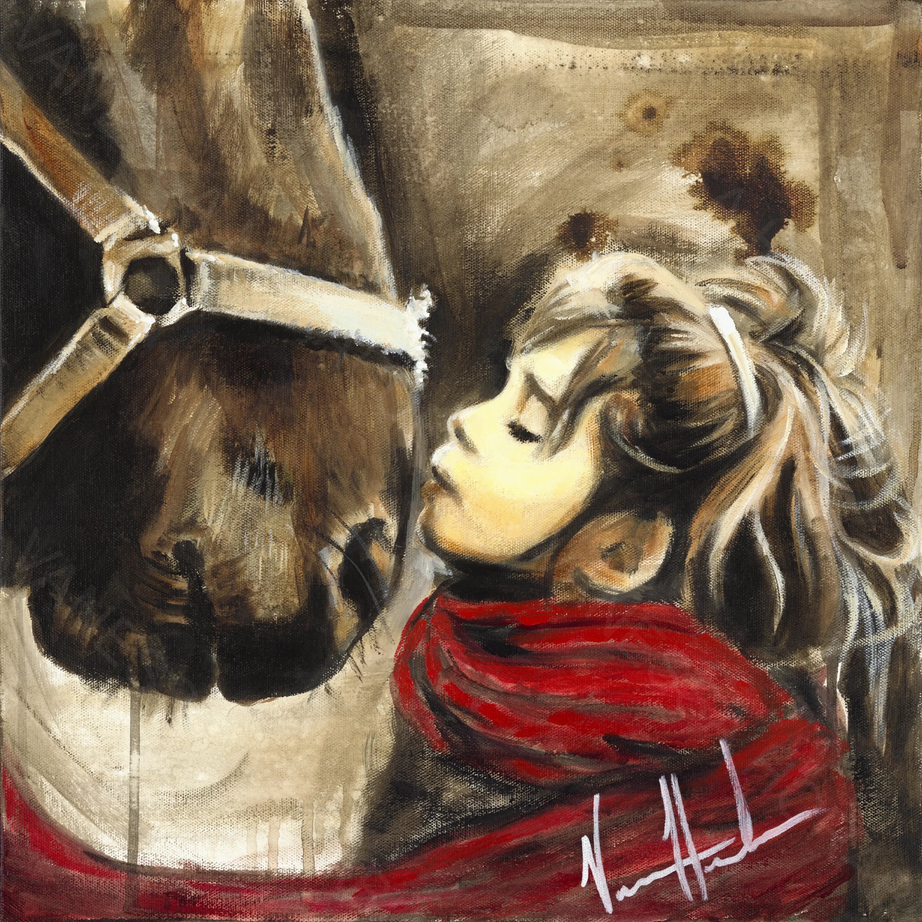 Heart Connection (Hand Embellished Canvas Print) Horse Art Print, Women's Art Print Vanessa Horabuena