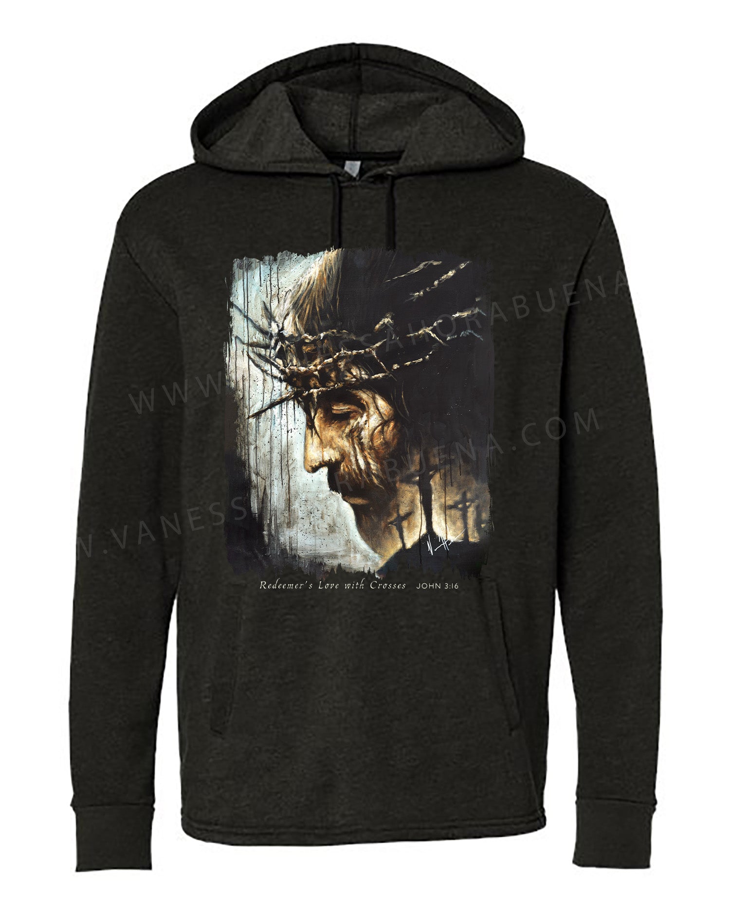 Redeemer's Love with Crosses - Unisex Hoodie Poly-Blend Vanessa Horabuena Black Small
