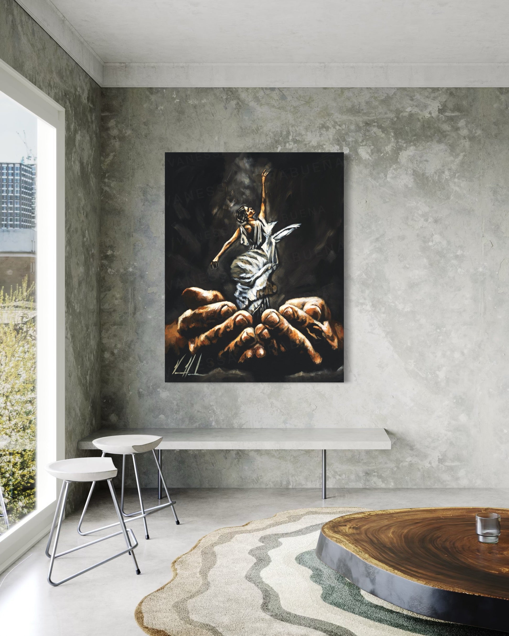 Endless Dance in the Father’s Hands - Black Background Women's Art Print Vanessa Horabuena