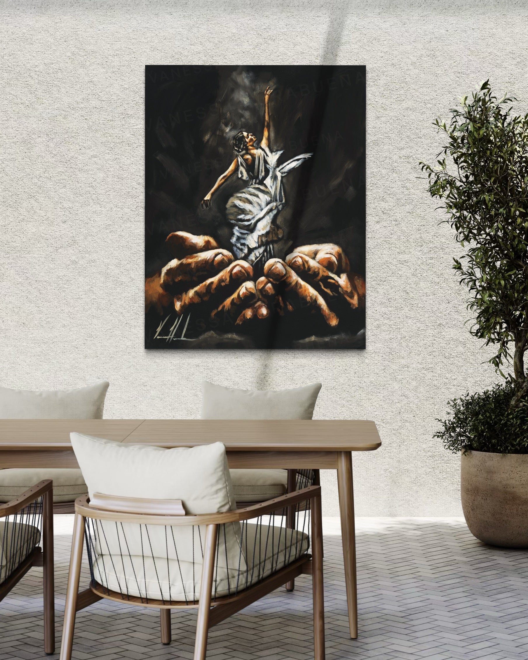 Endless Dance in the Father’s Hands - Black Background Women's Art Print Vanessa Horabuena