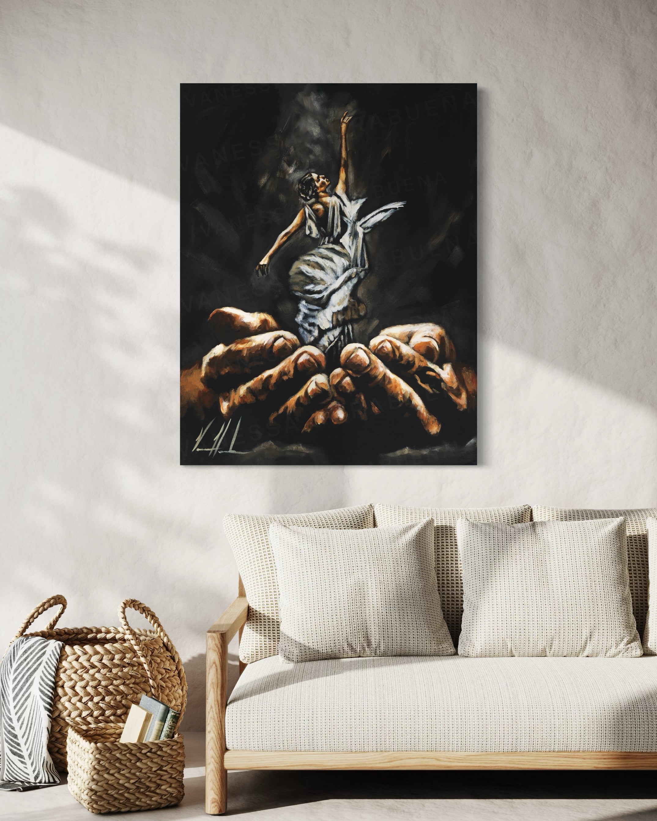 Endless Dance in the Father’s Hands - Black Background Women's Art Print Vanessa Horabuena