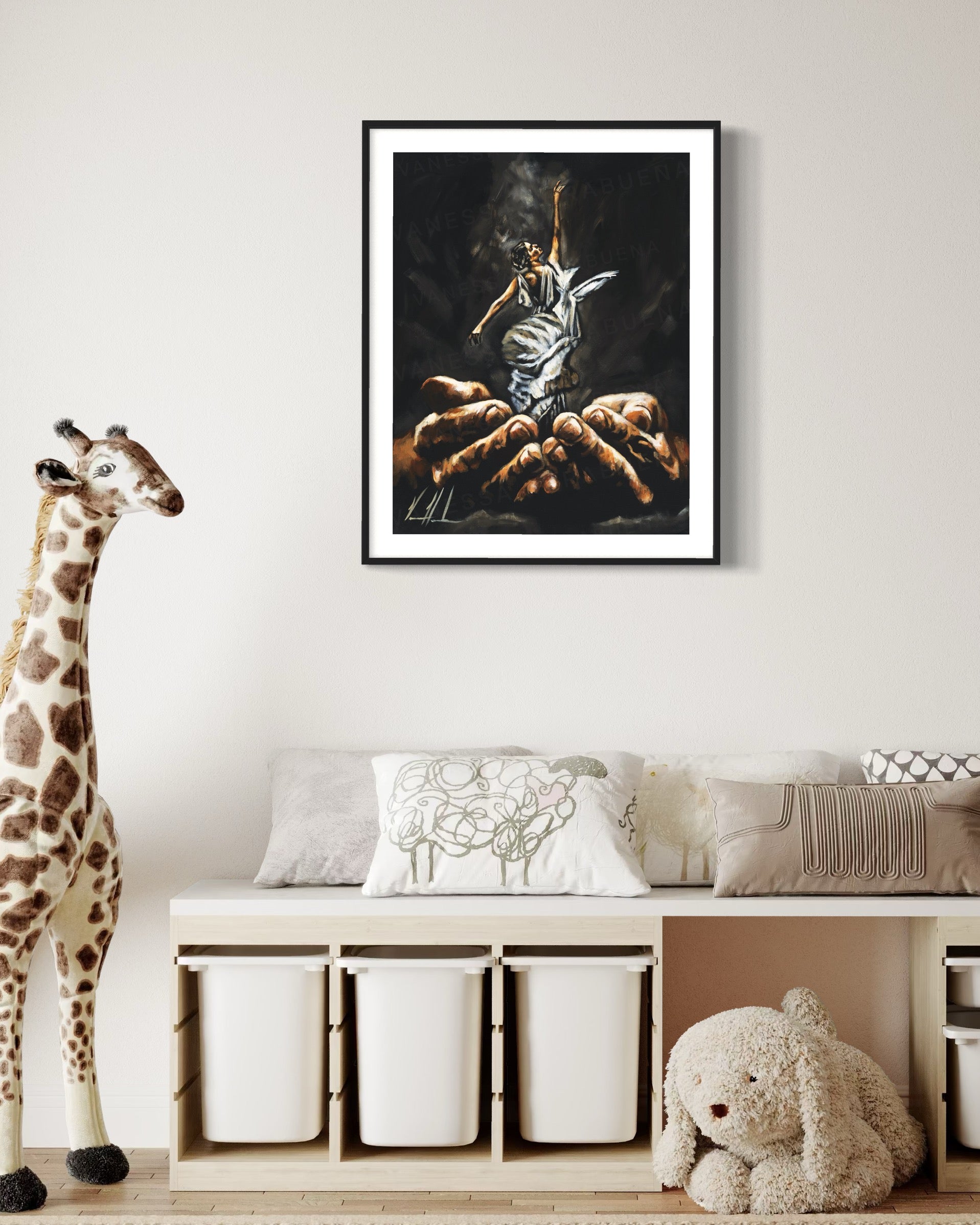 Endless Dance in the Father’s Hands - Black Background Women's Art Print Vanessa Horabuena