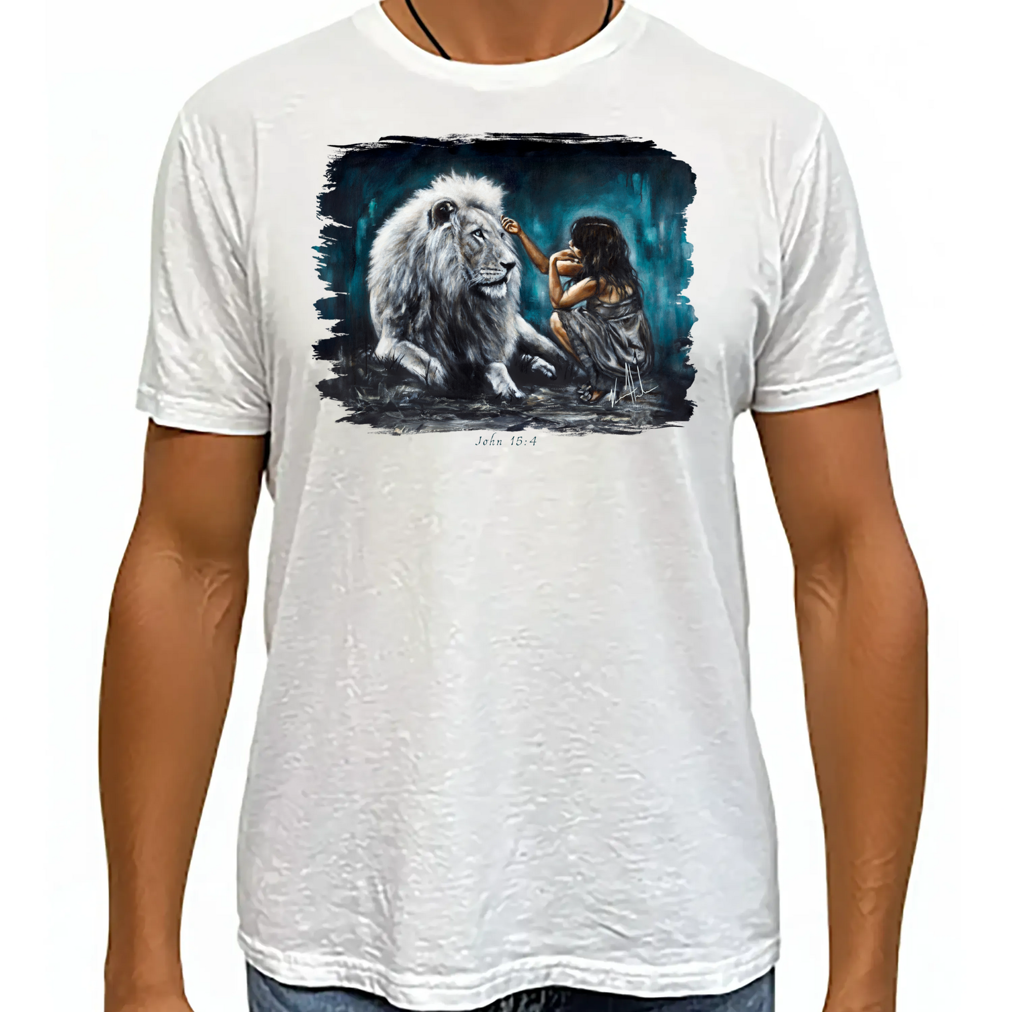 Intimacy With God (Blue Background) - Unisex T (Premium Organic Fabric) Vanessa Horabuena Bamboo White Small