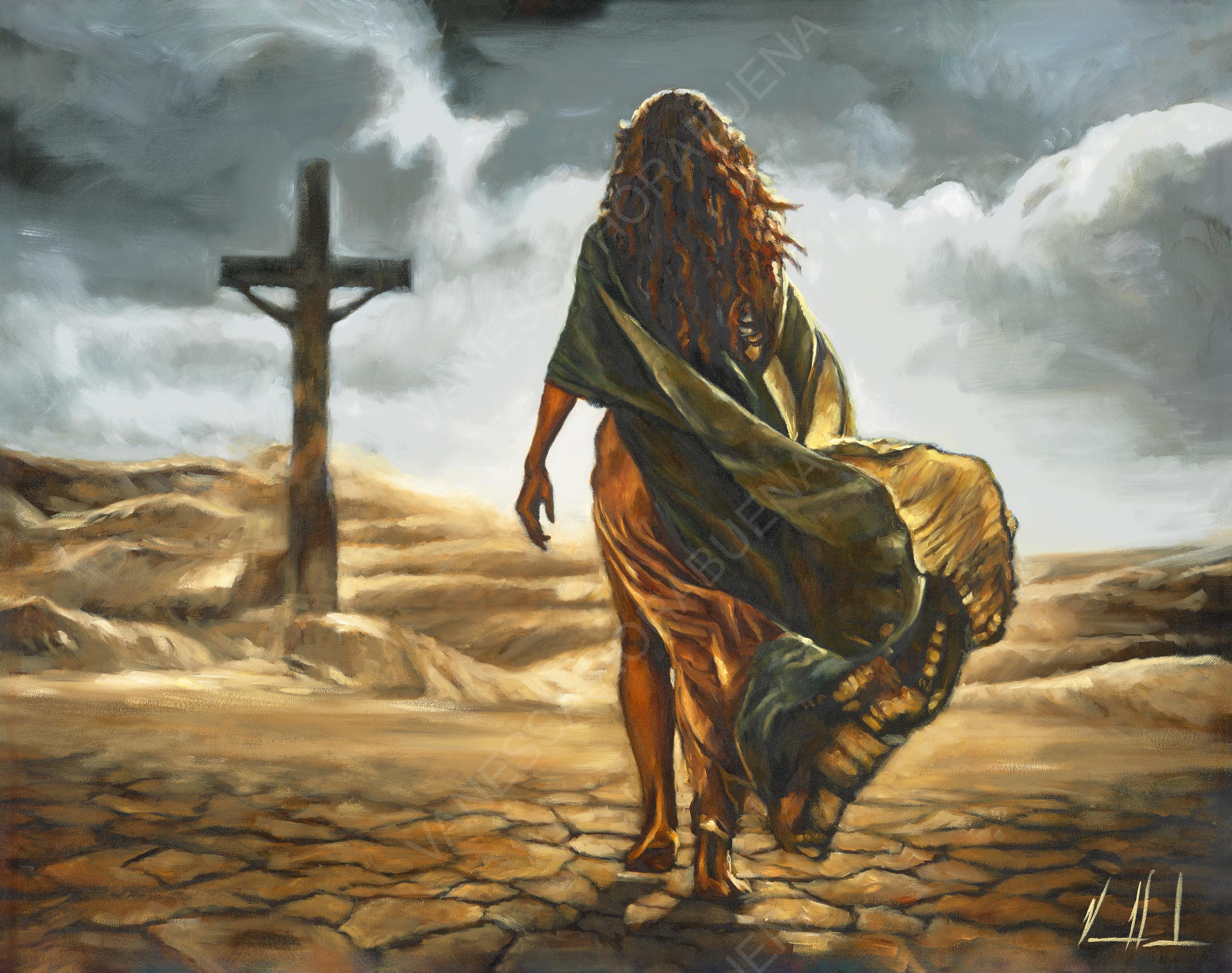 Journey To The Cross (Hand Embellishment Canvas Print) Lion Art Print, Jesus Art Print Vanessa Horabuena
