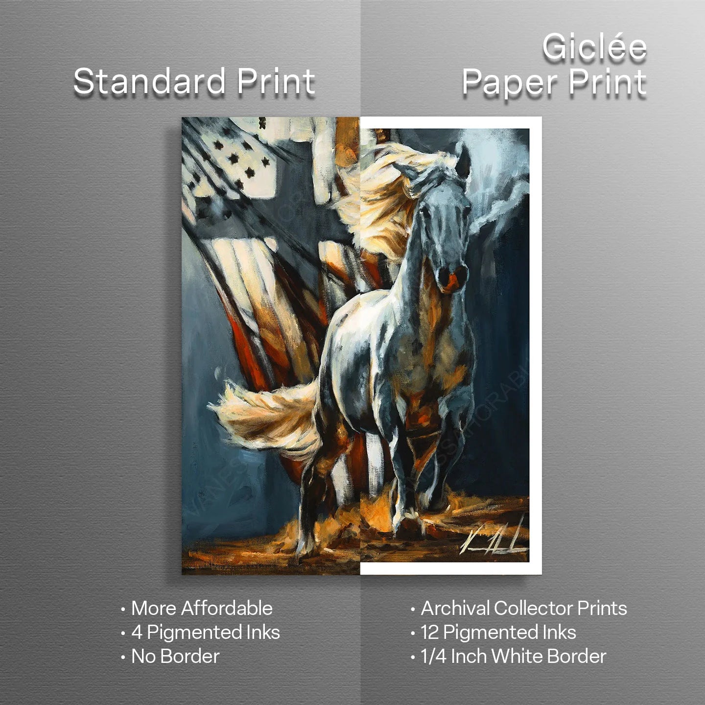 Land of the Free Patriotic Art Print, Horse Art Print Vanessa Horabuena