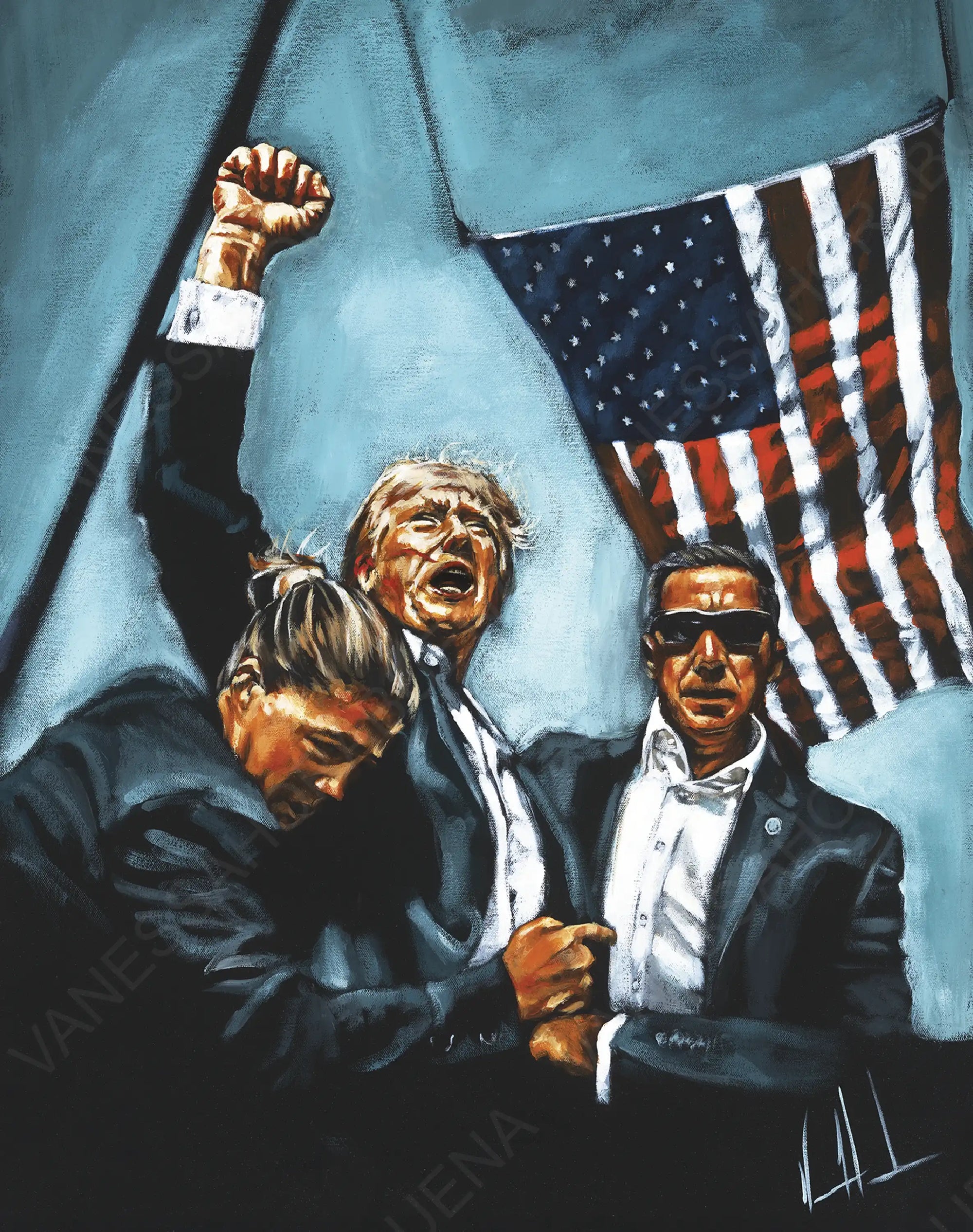 A#. 4 - Never Surrender (Blue Background) - 11"x14" Canvas Print Vanessa Horabuena