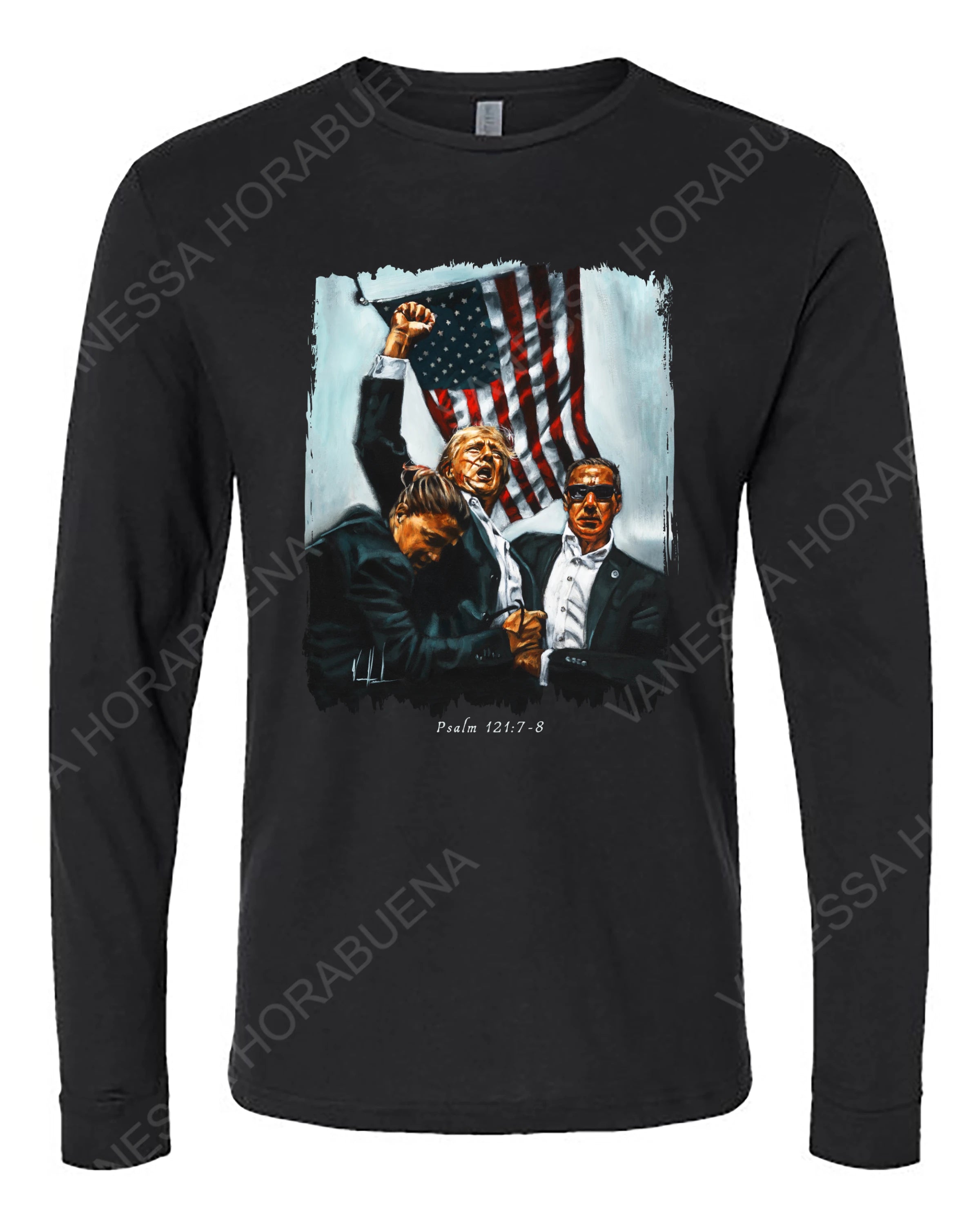 Never Surrender - Unisex T-Shirt Poly-Blend Vanessa Horabuena Long Sleeve Black Small