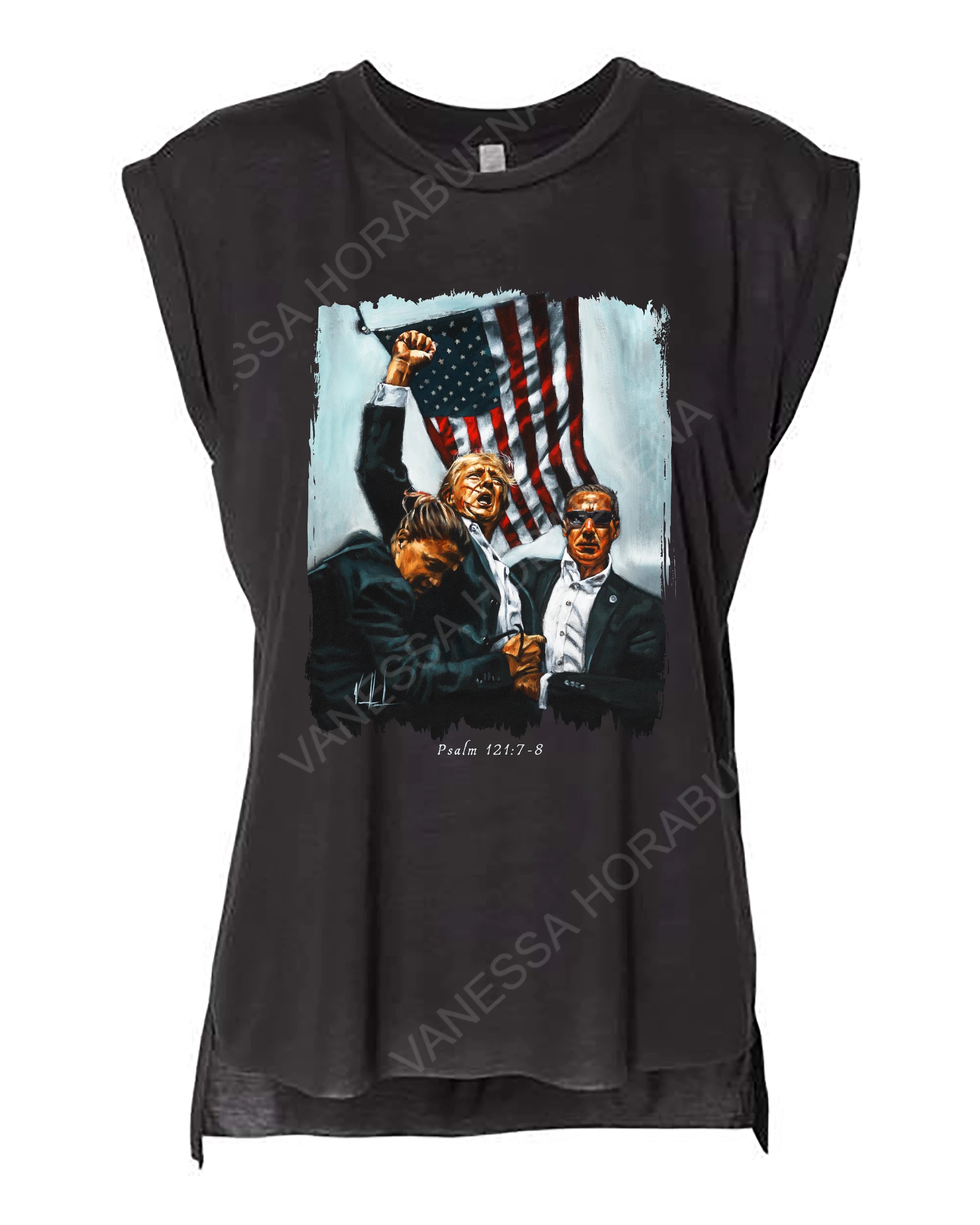 Never Surrender - Ladies Rolled Sleeve Muscle T-Shirt Vanessa Horabuena Black Small