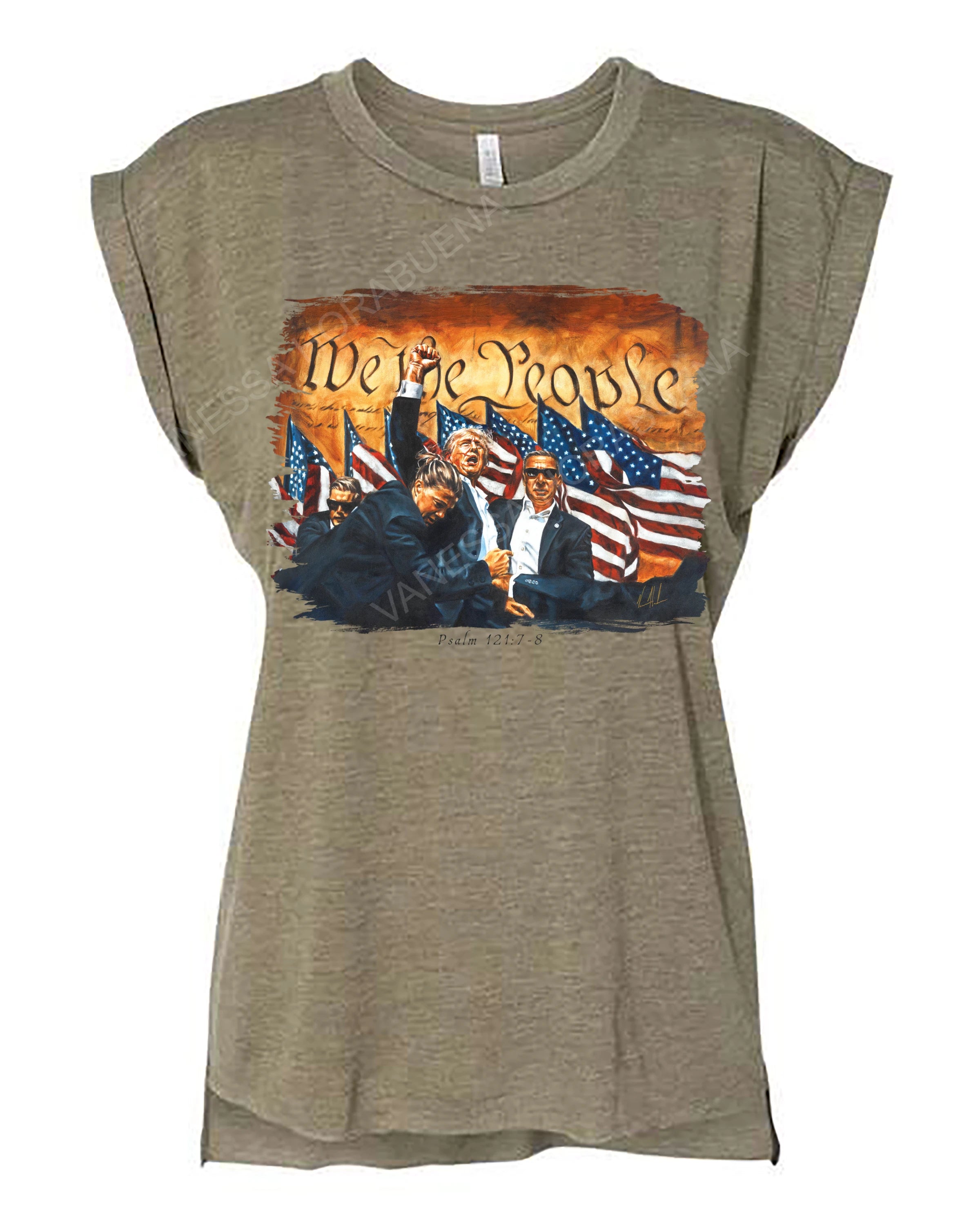 Fight For America - Ladies Rolled Sleeve Muscle T-Shirt Poly-Blend Vanessa Horabuena Olive Small