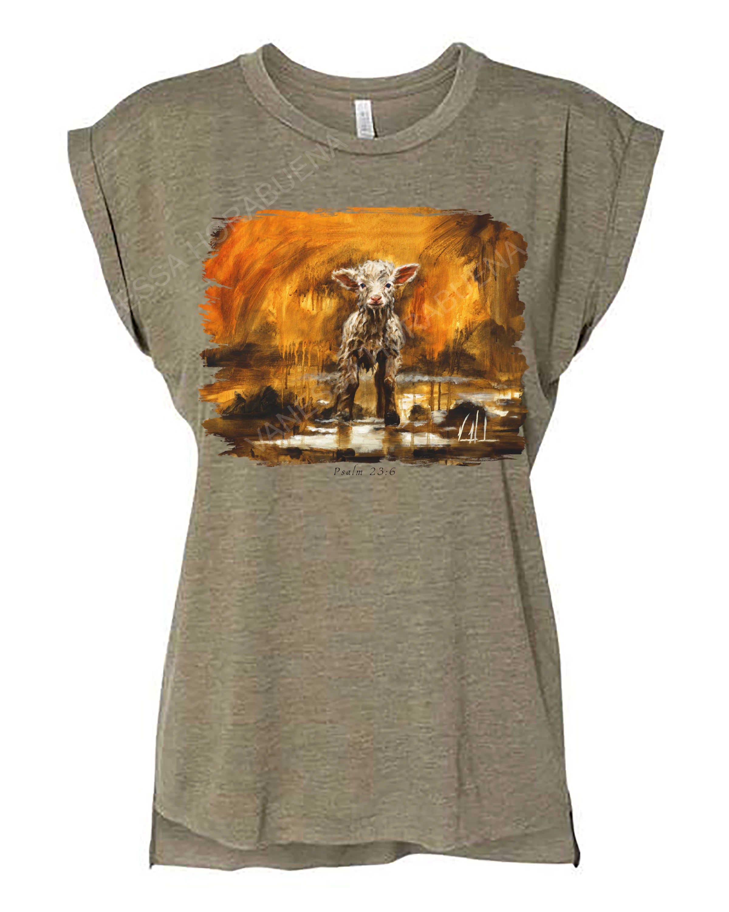 Your Love Never Fails - Ladies Rolled Sleeve Muscle T-Shirt Poly-Blend Vanessa Horabuena Olive Small