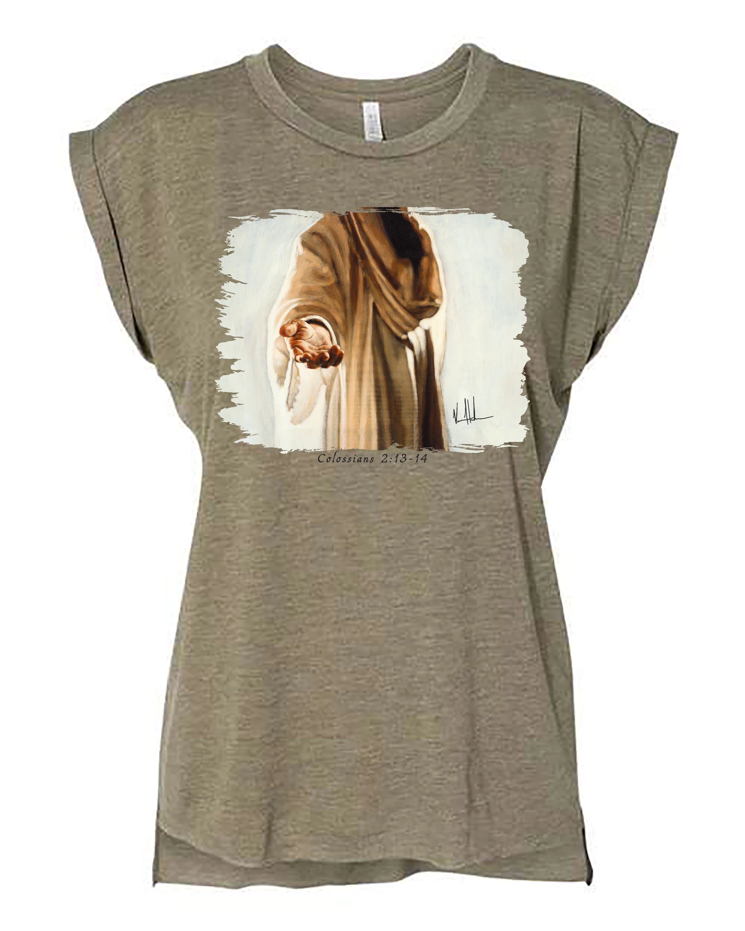 Beckoning - Ladies Rolled Sleeve Muscle T-Shirt Poly-Blend Vanessa Horabuena Olive Small