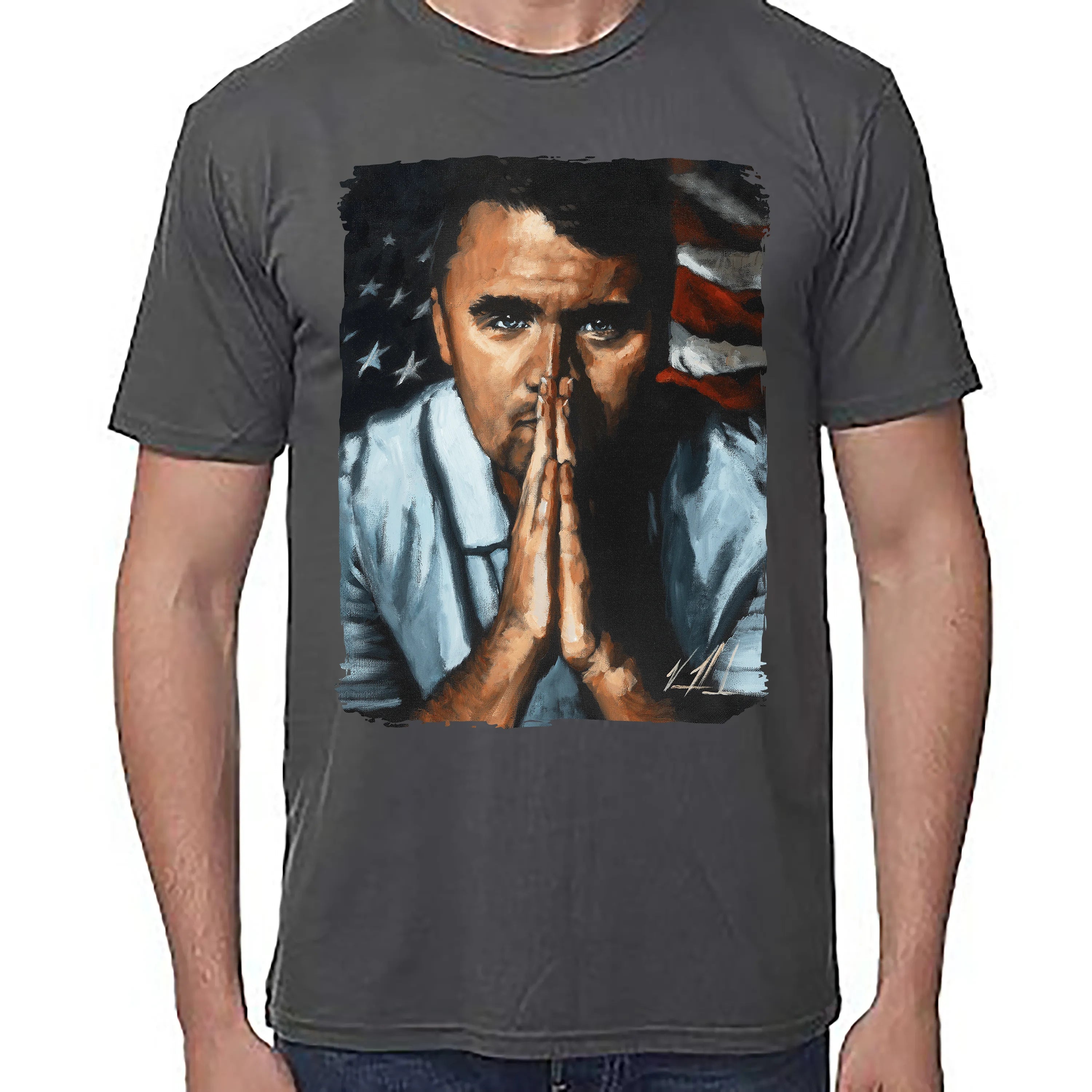 Charlie Kirk - A Patriot's Tribute - Unisex T (Premium Organic Fabric) Vanessa Horabuena Bamboo Pewter Small